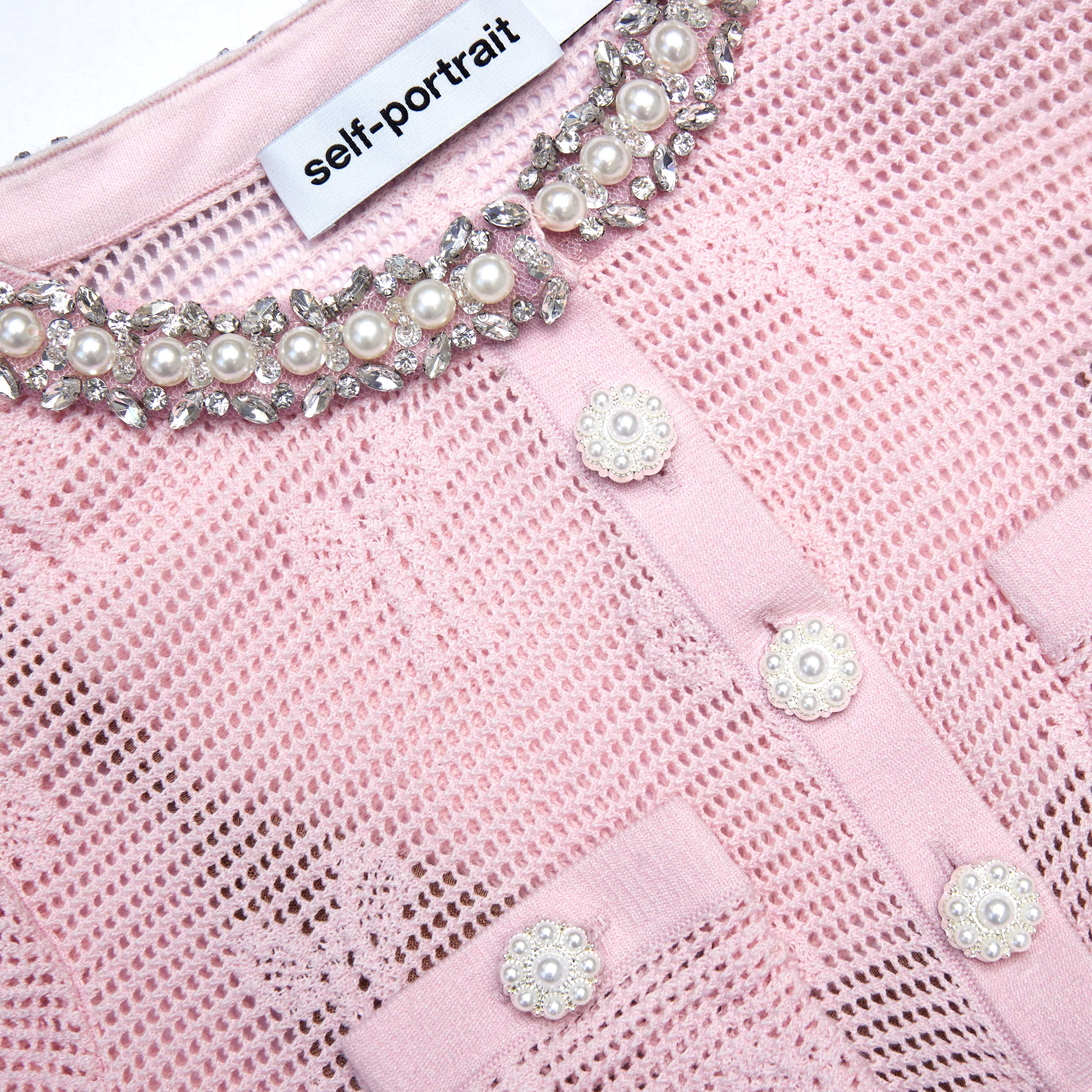 Pink Bow Crochet Crystal Trim Mini Dress - Image 5