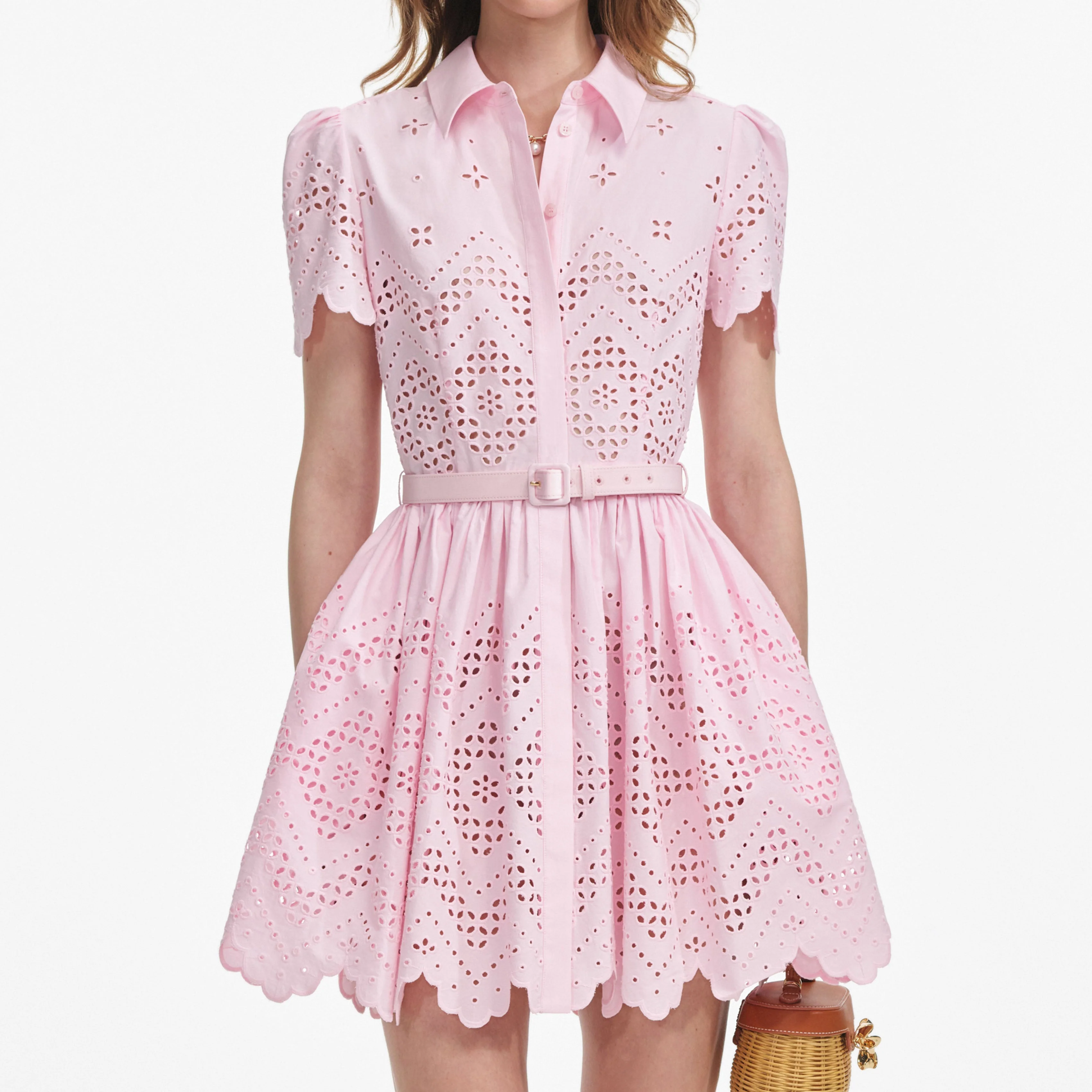 Pink Cotton Broderie Mini Dress - Image 4