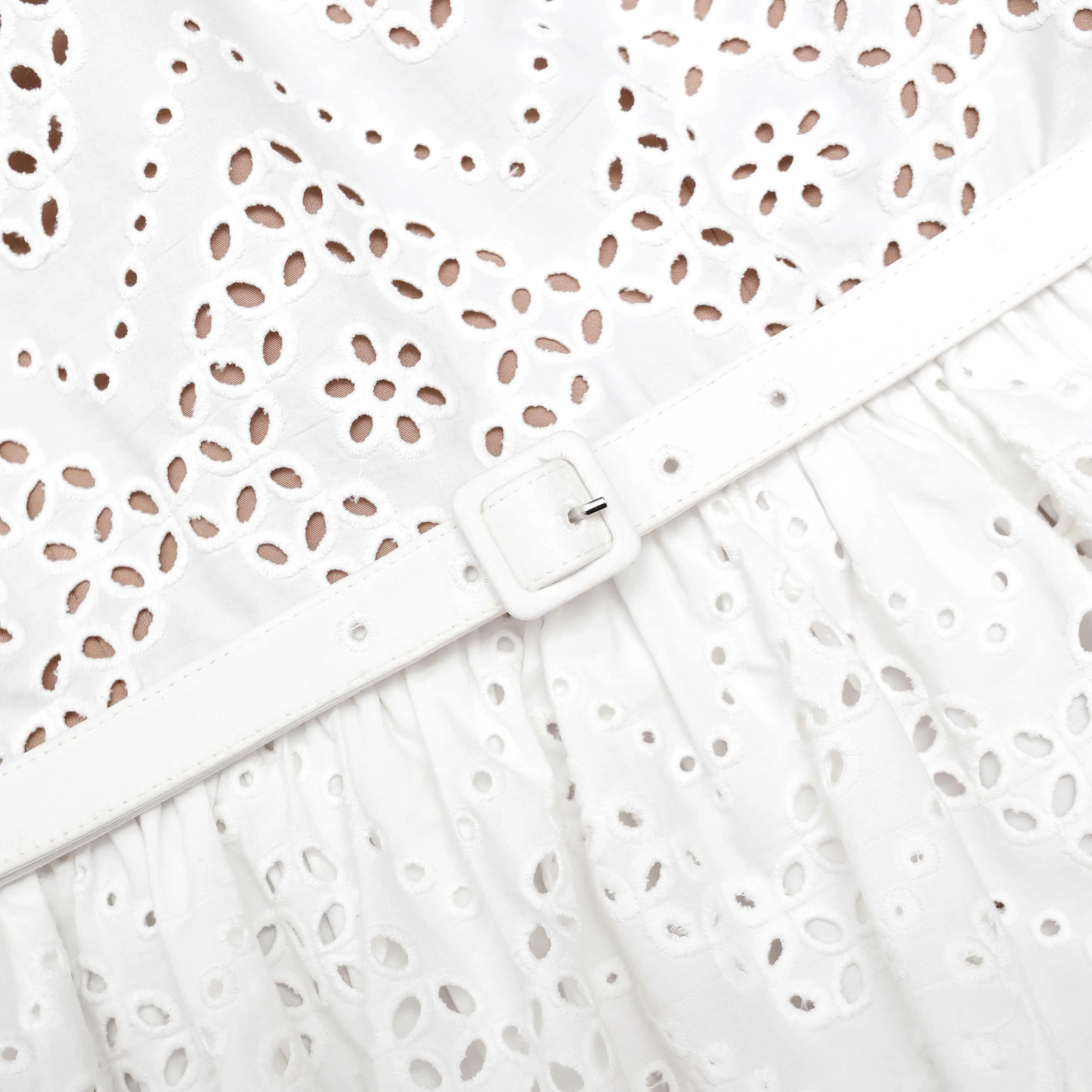 White Cotton Broderie Mini Dress - Image 5