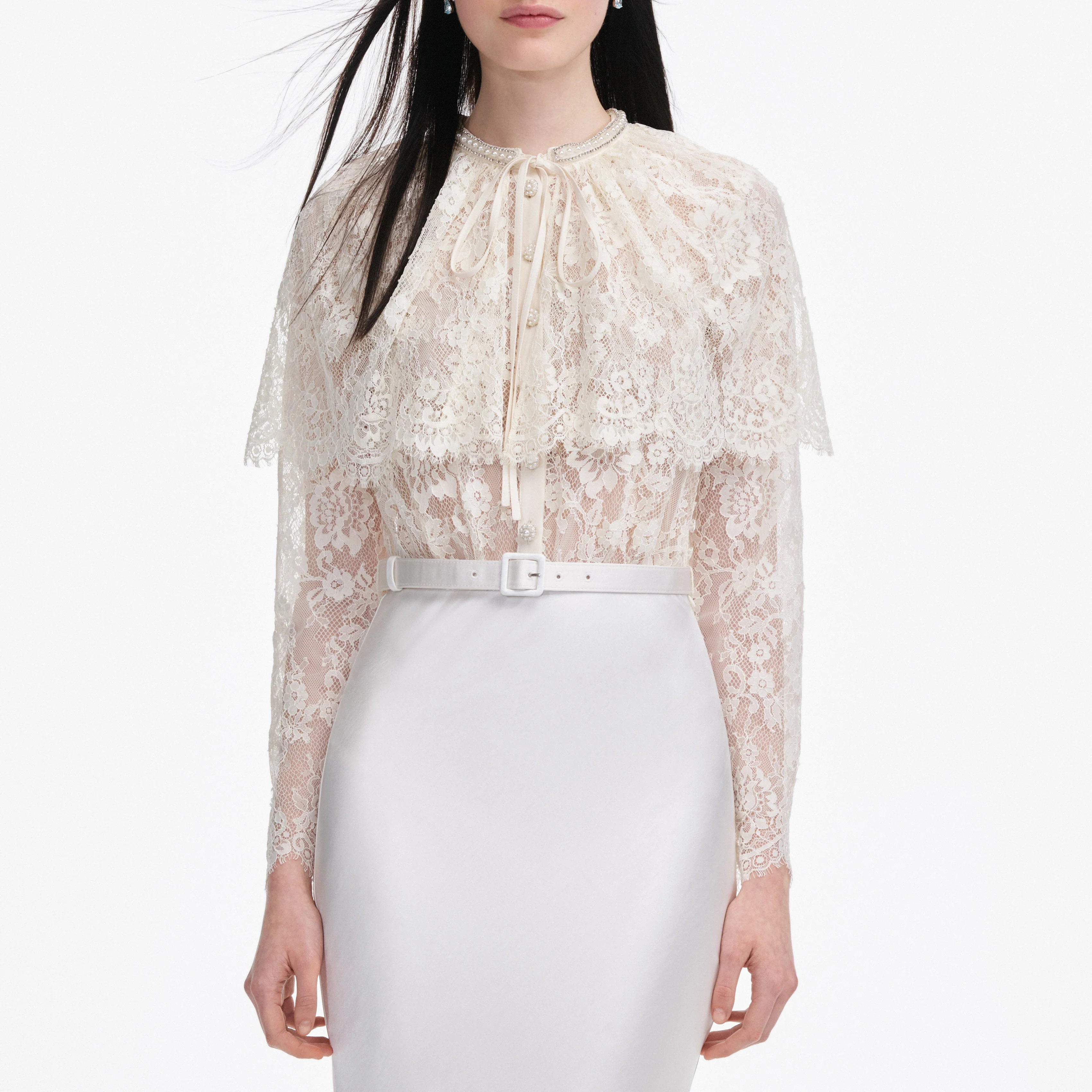 White Lace Cape Maxi Dress - Image 4