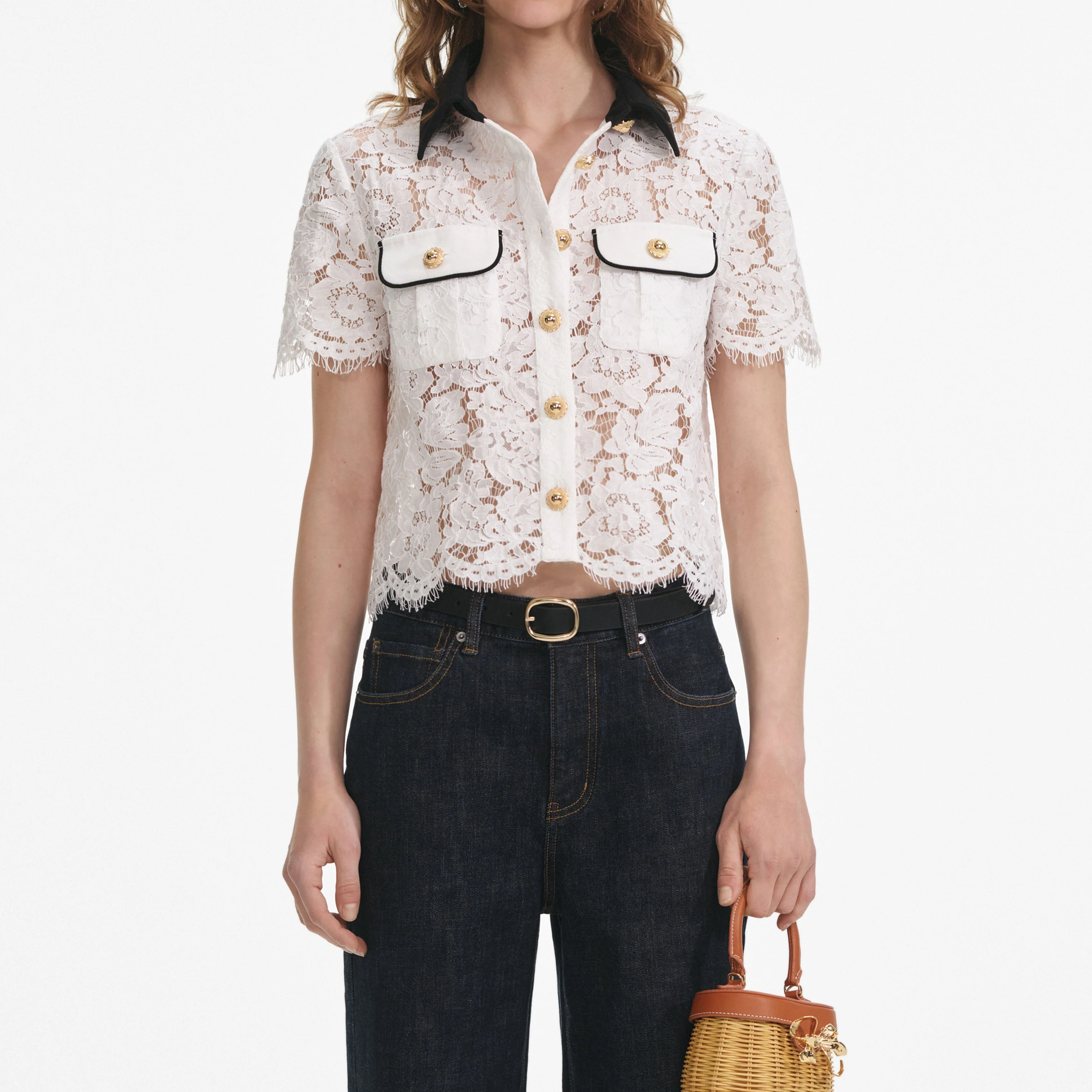 White Lace Contrast Collar Top - Image 4