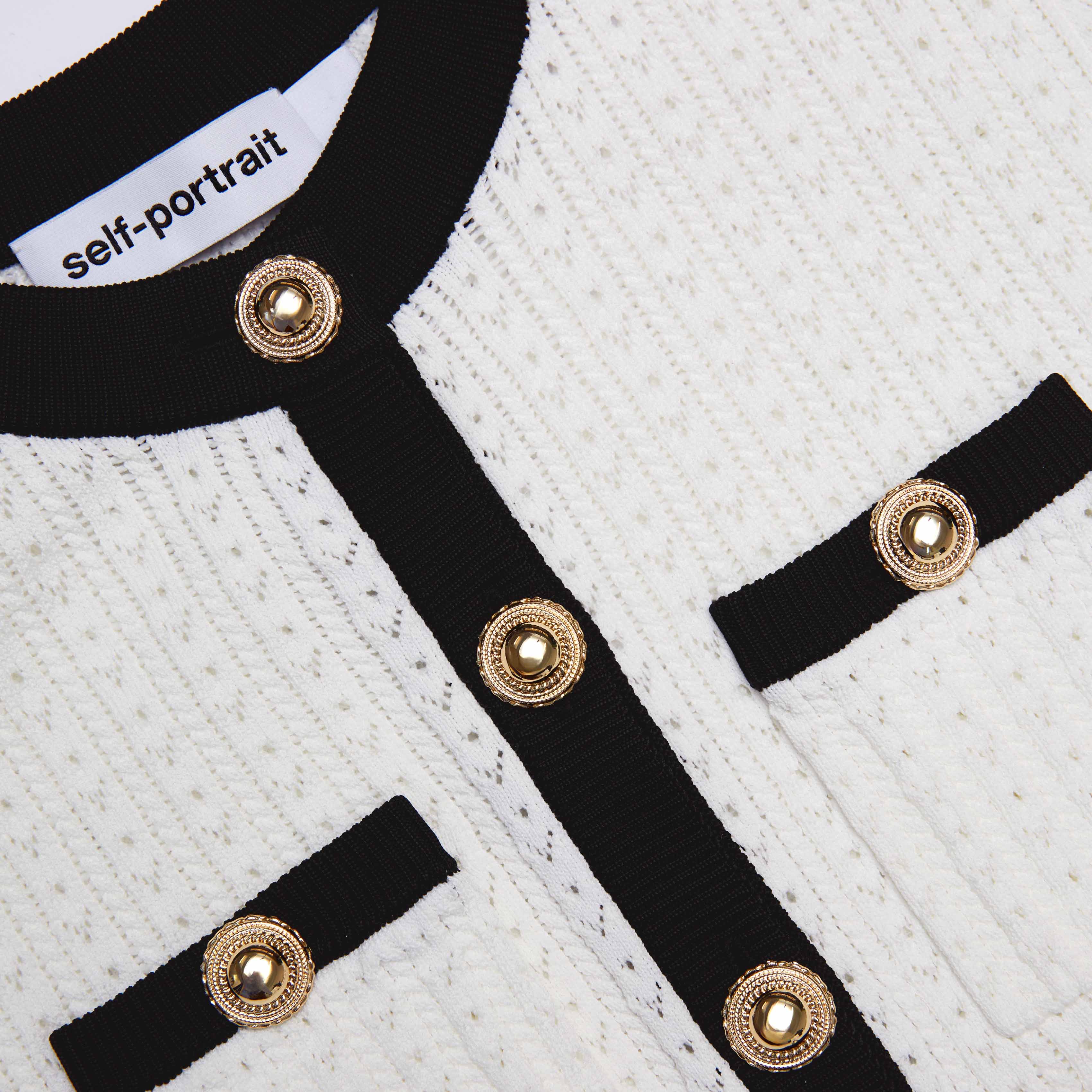 White Pointelle Knit Contrast Midi Dress - Image 5