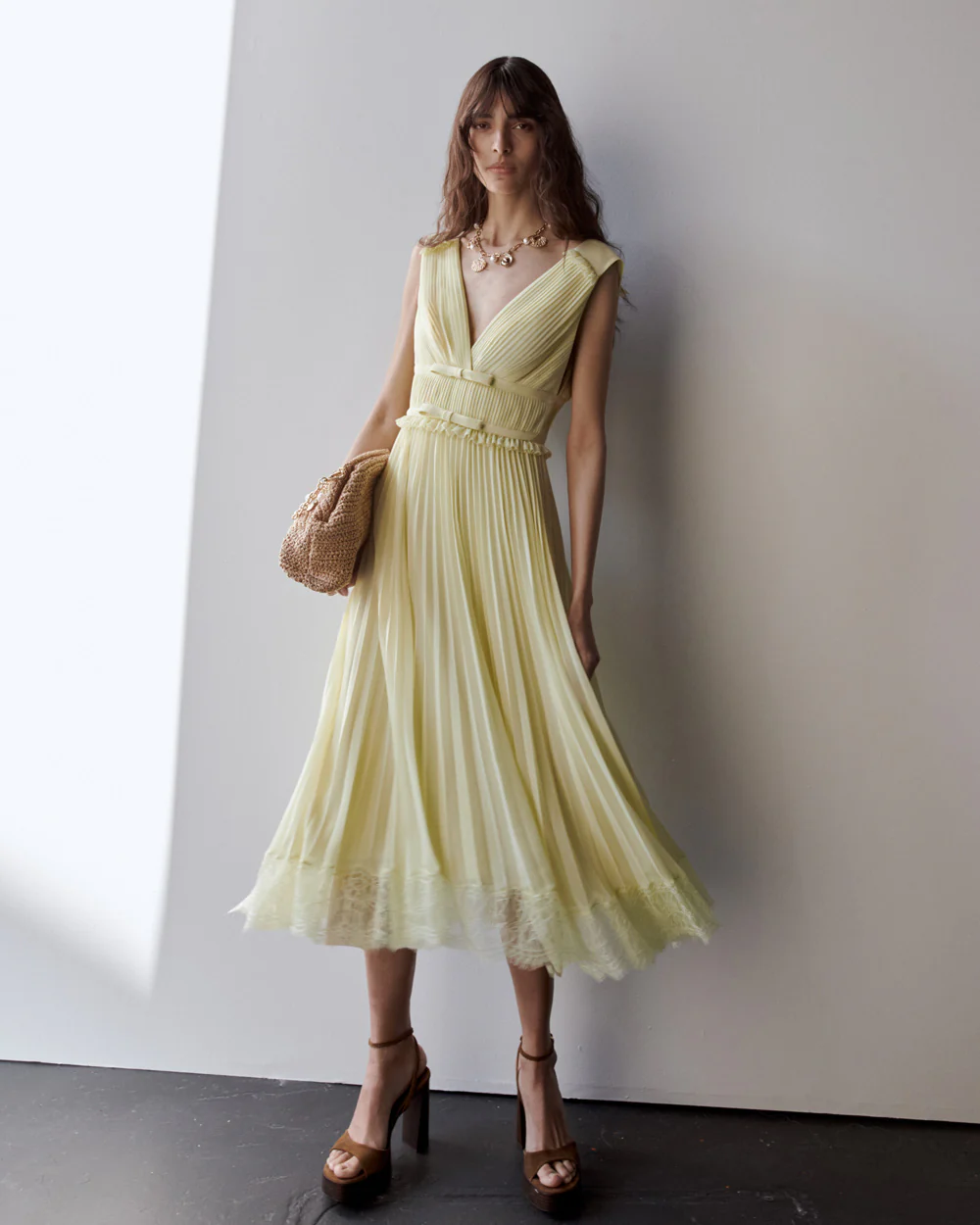 Yellow Chiffon Midi Dress - Image 6