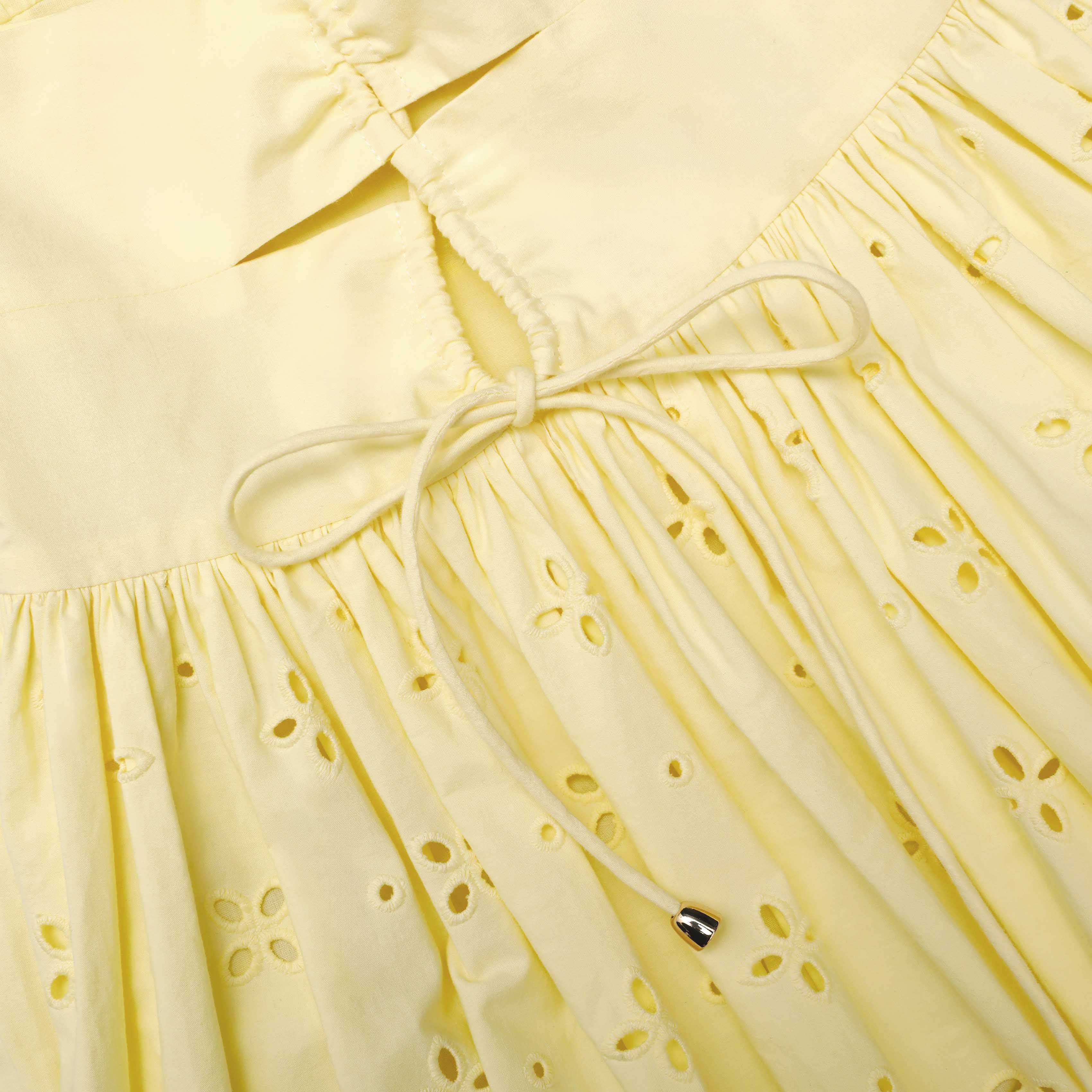 Yellow Cotton Broderie Midi Dress - Image 5