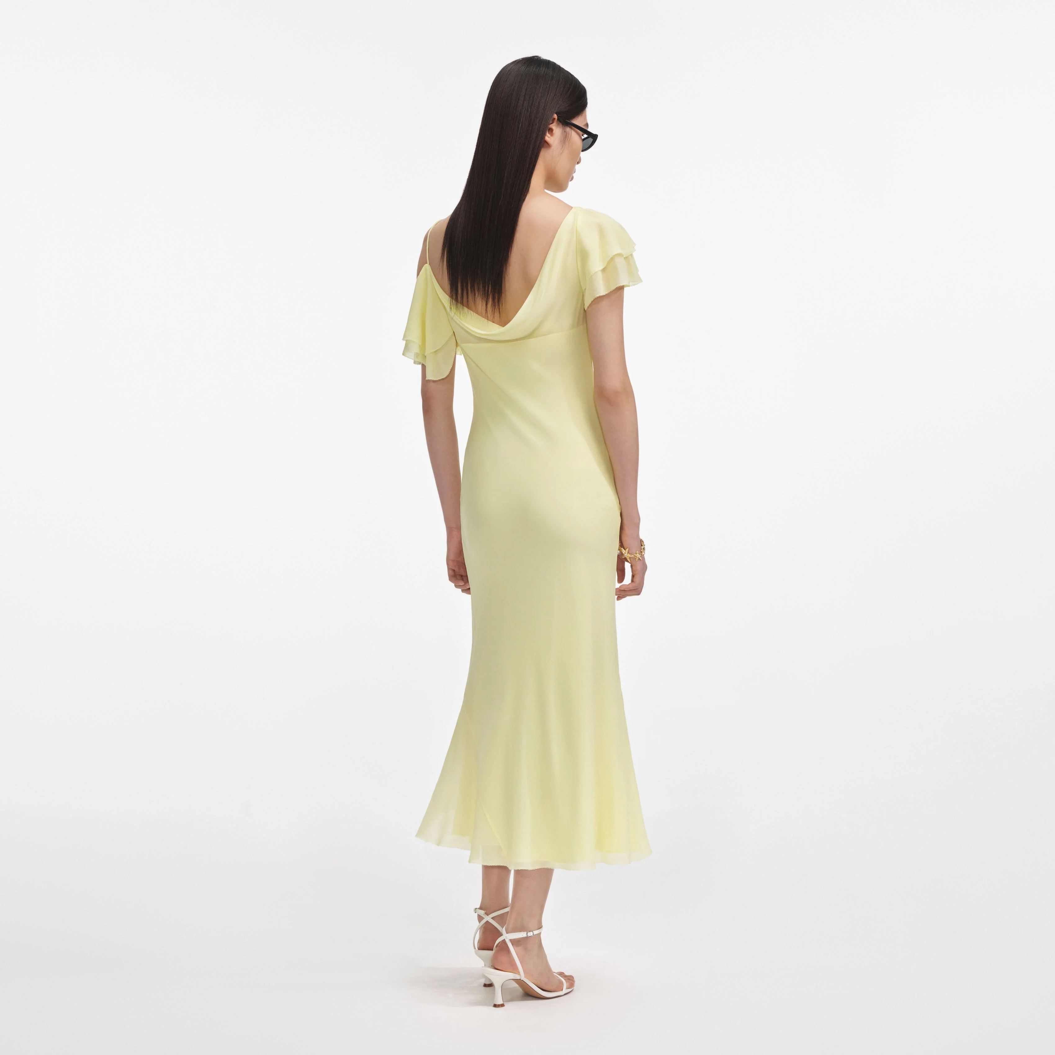 Yellow Georgette Frill Midi Dress - Image 3