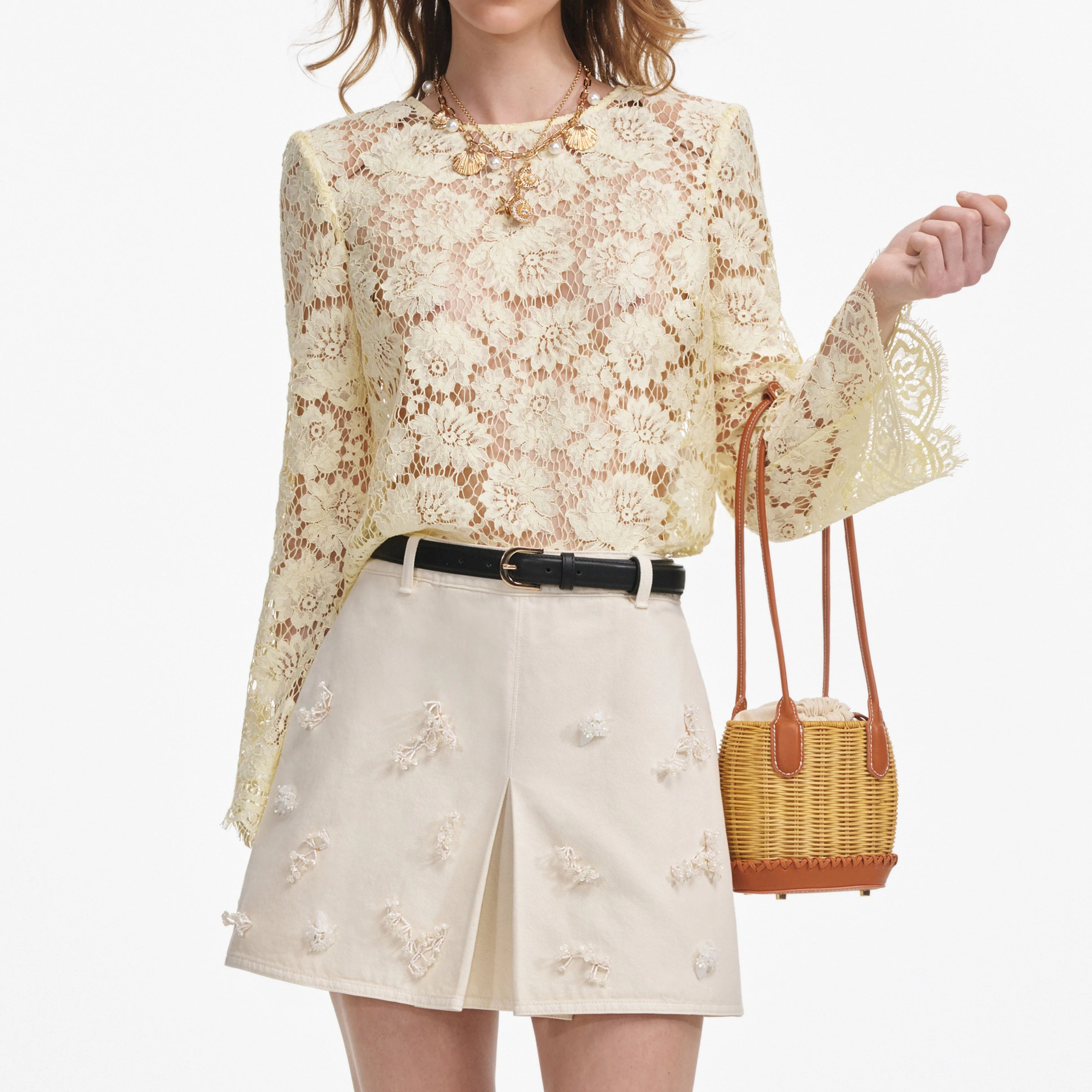Yellow Lace Fluted Sleeve Top - Image 4