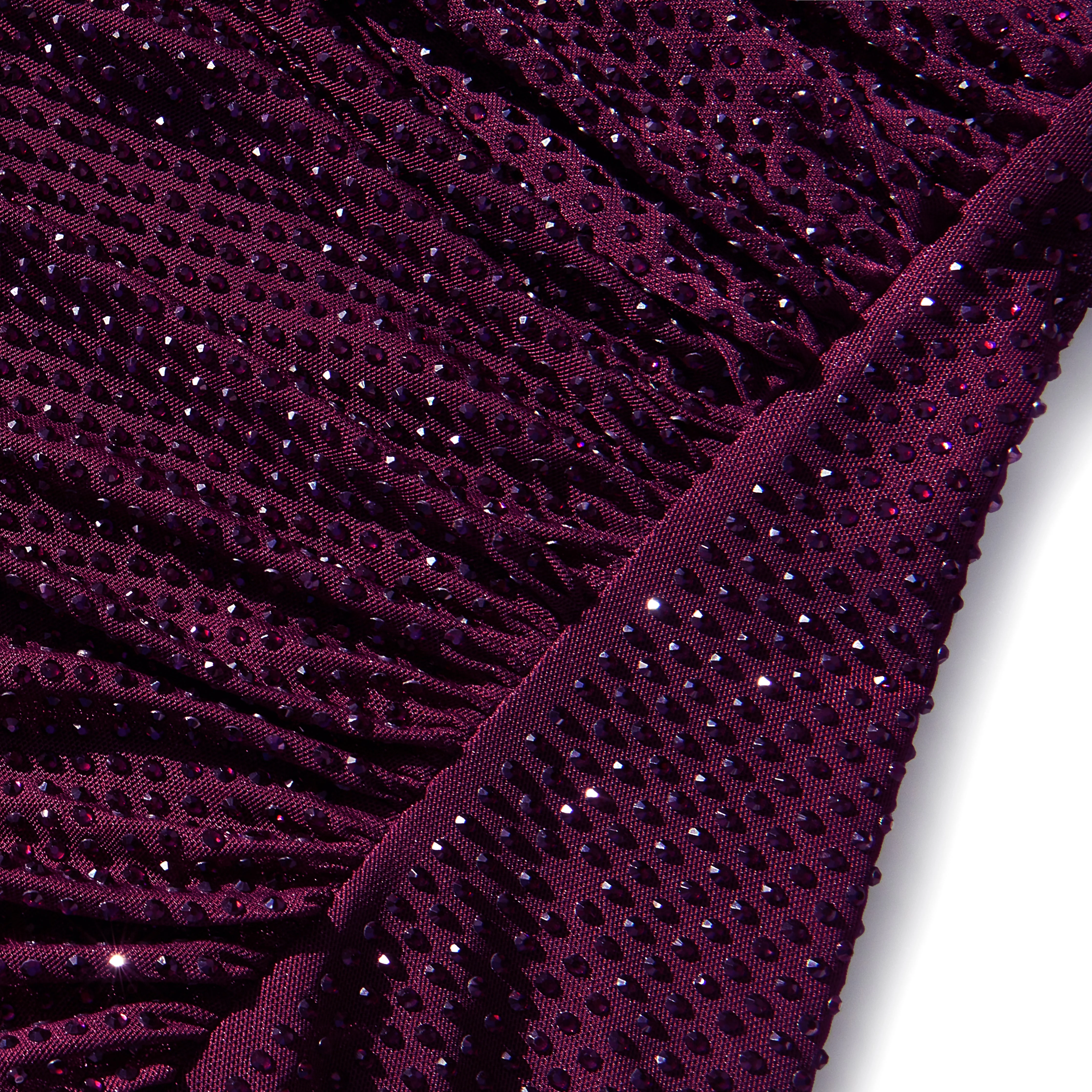 Burgundy Rhinestone Mesh Cut Out Midi Dress - Image 5