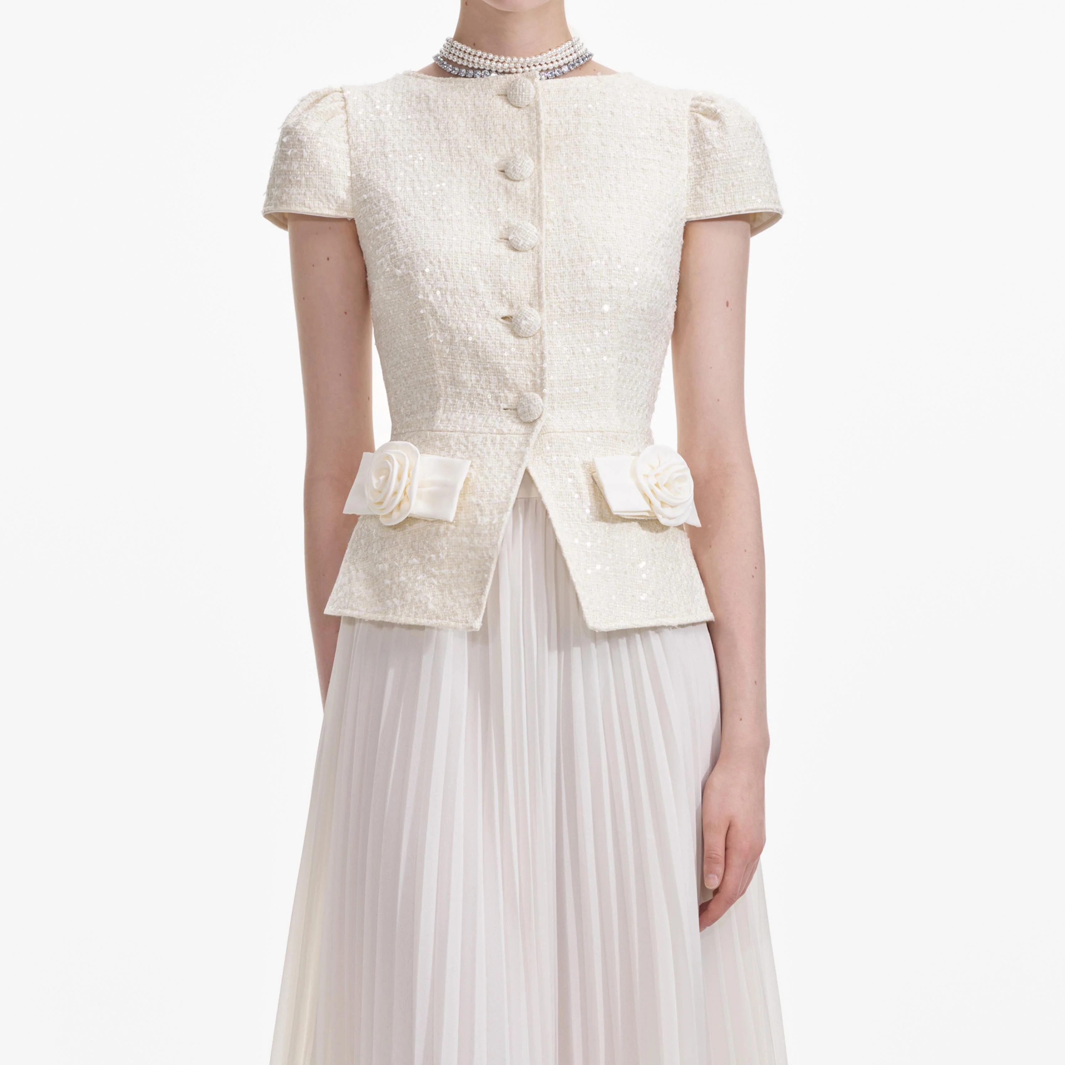 Cream Boucle Bow Detail Midi Dress - Image 4