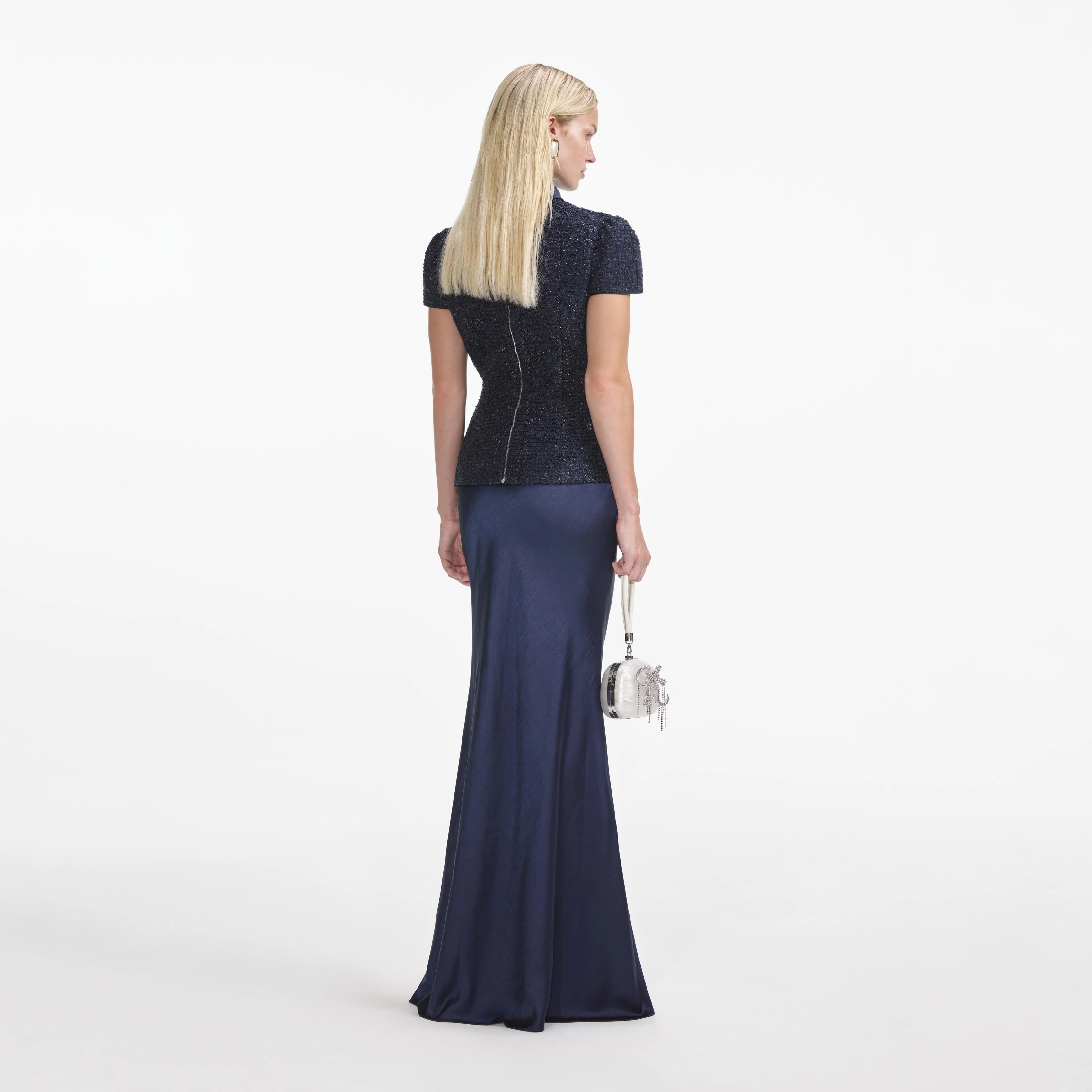 Navy Metallic Boucle Maxi Dress - Image 3