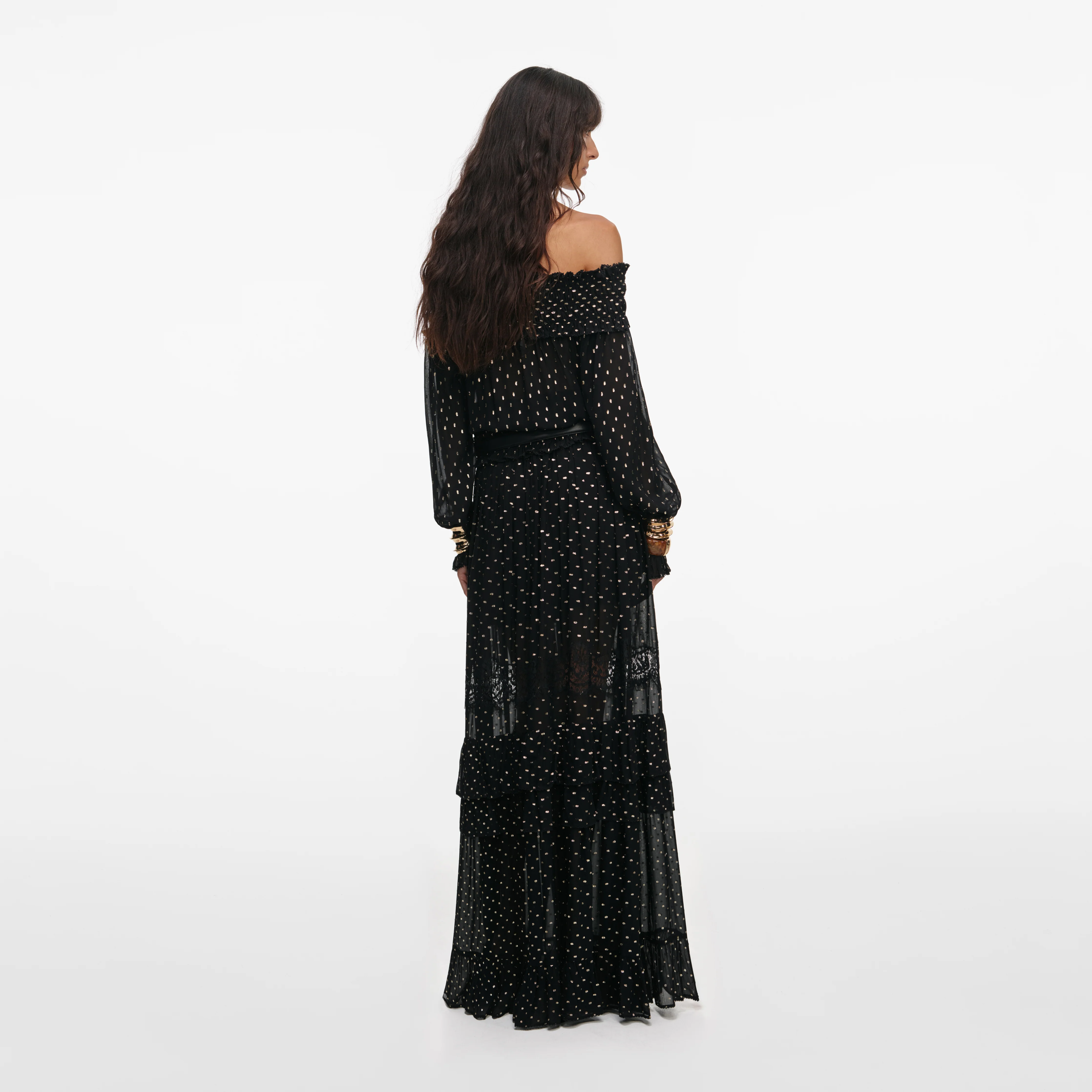 Black And Gold Chiffon Lace Maxi Skirt - Image 3