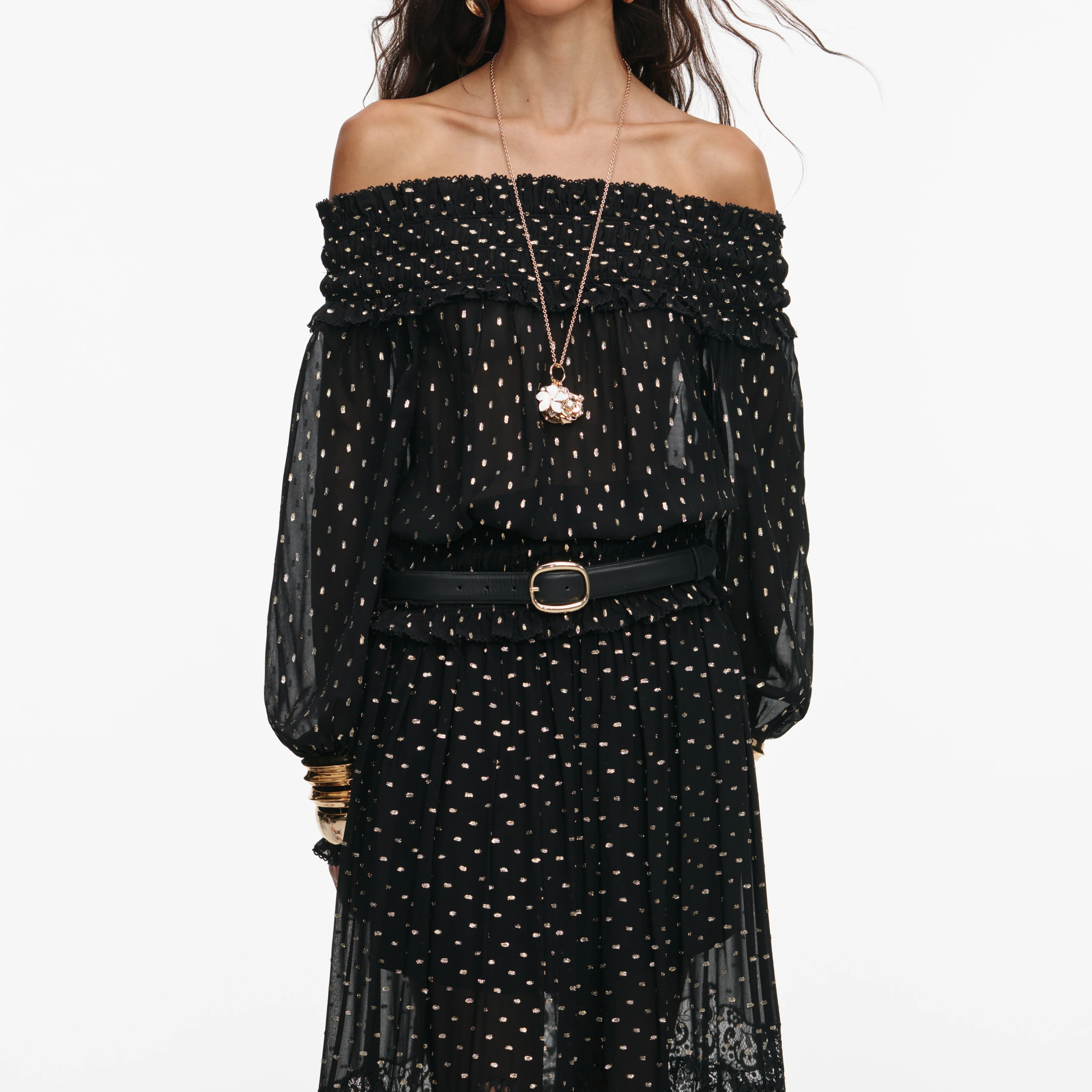 Black And Gold Chiffon Lace Maxi Skirt - Image 4