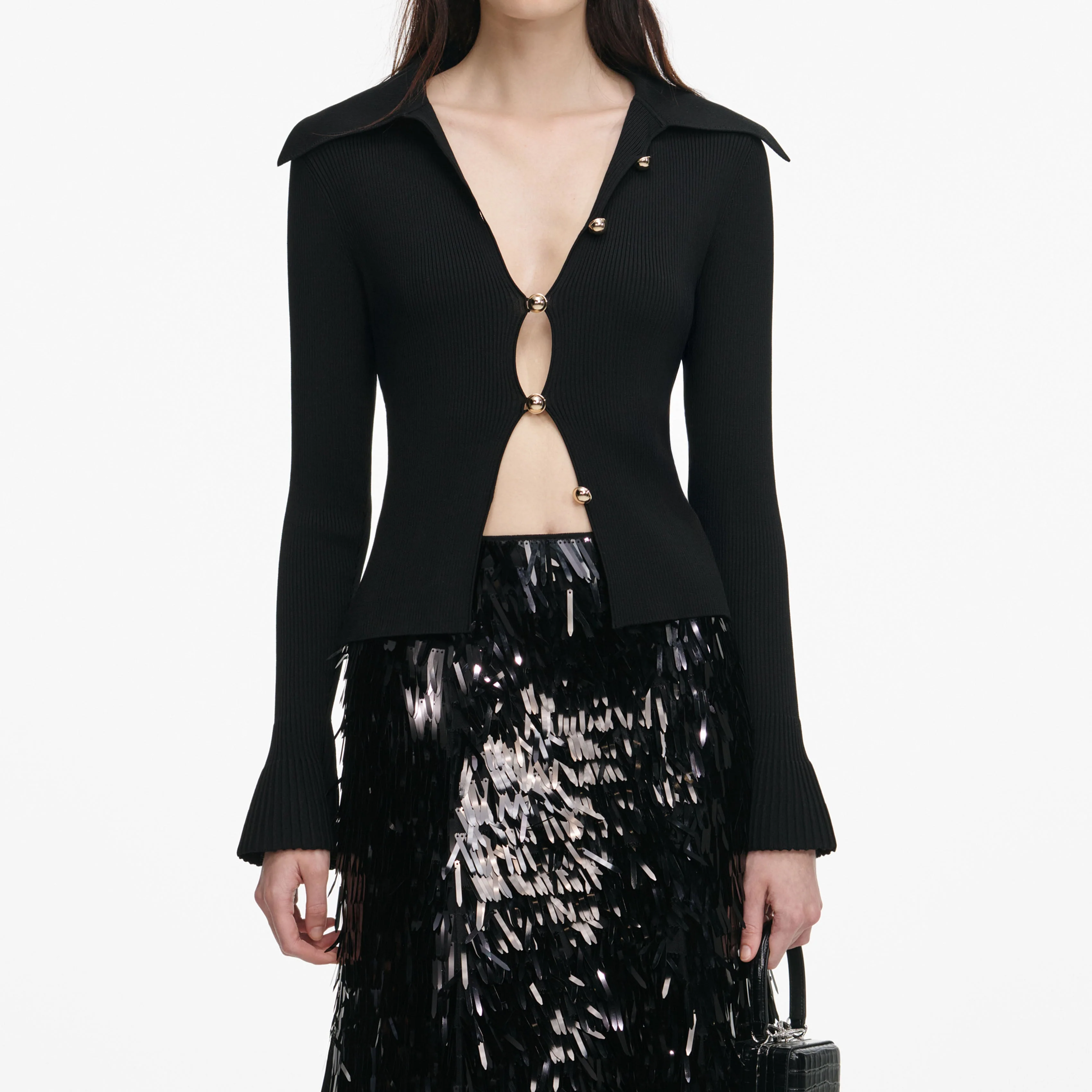 Black Button Down Knit Top - Image 4