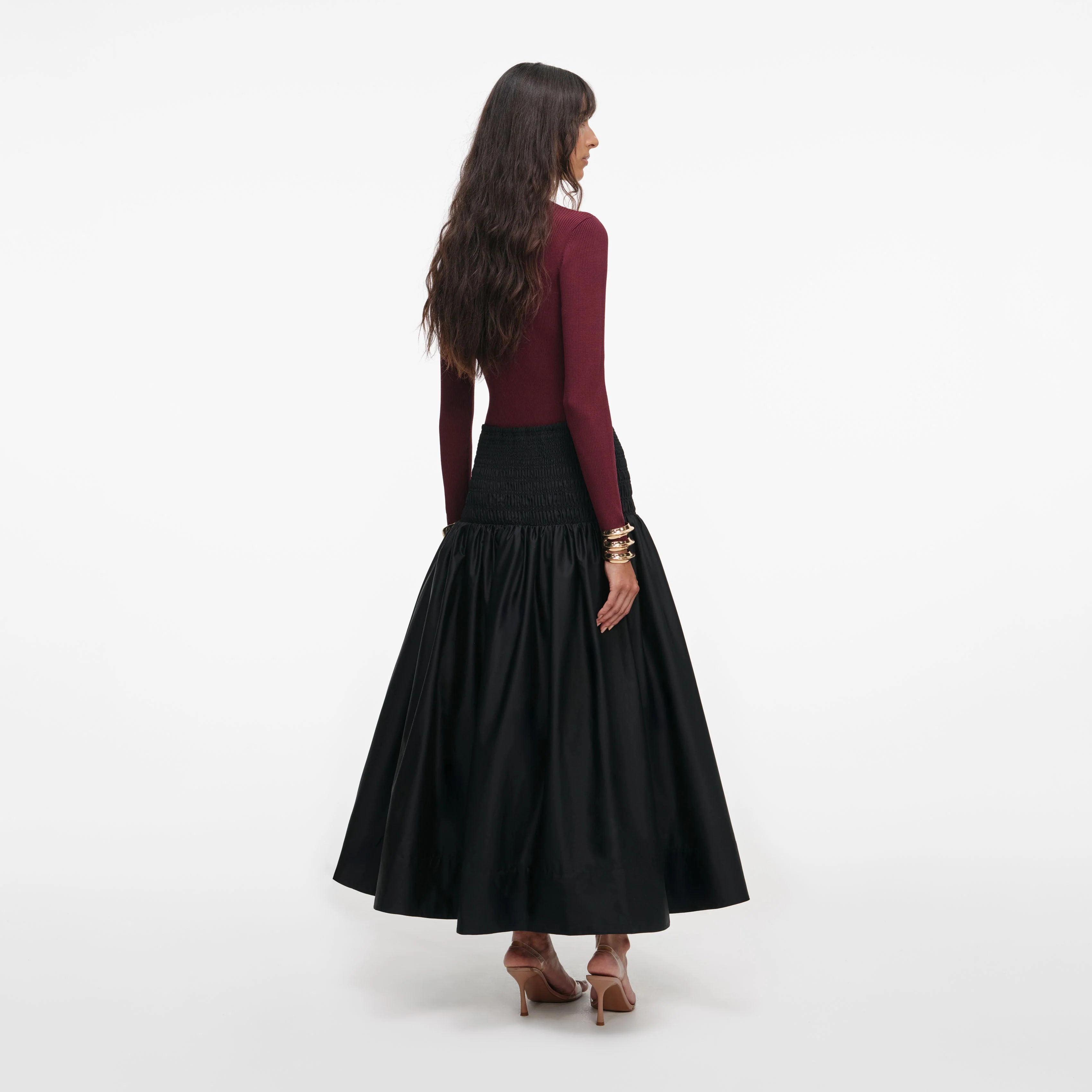 Black Cotton Midi Skirt - Image 3