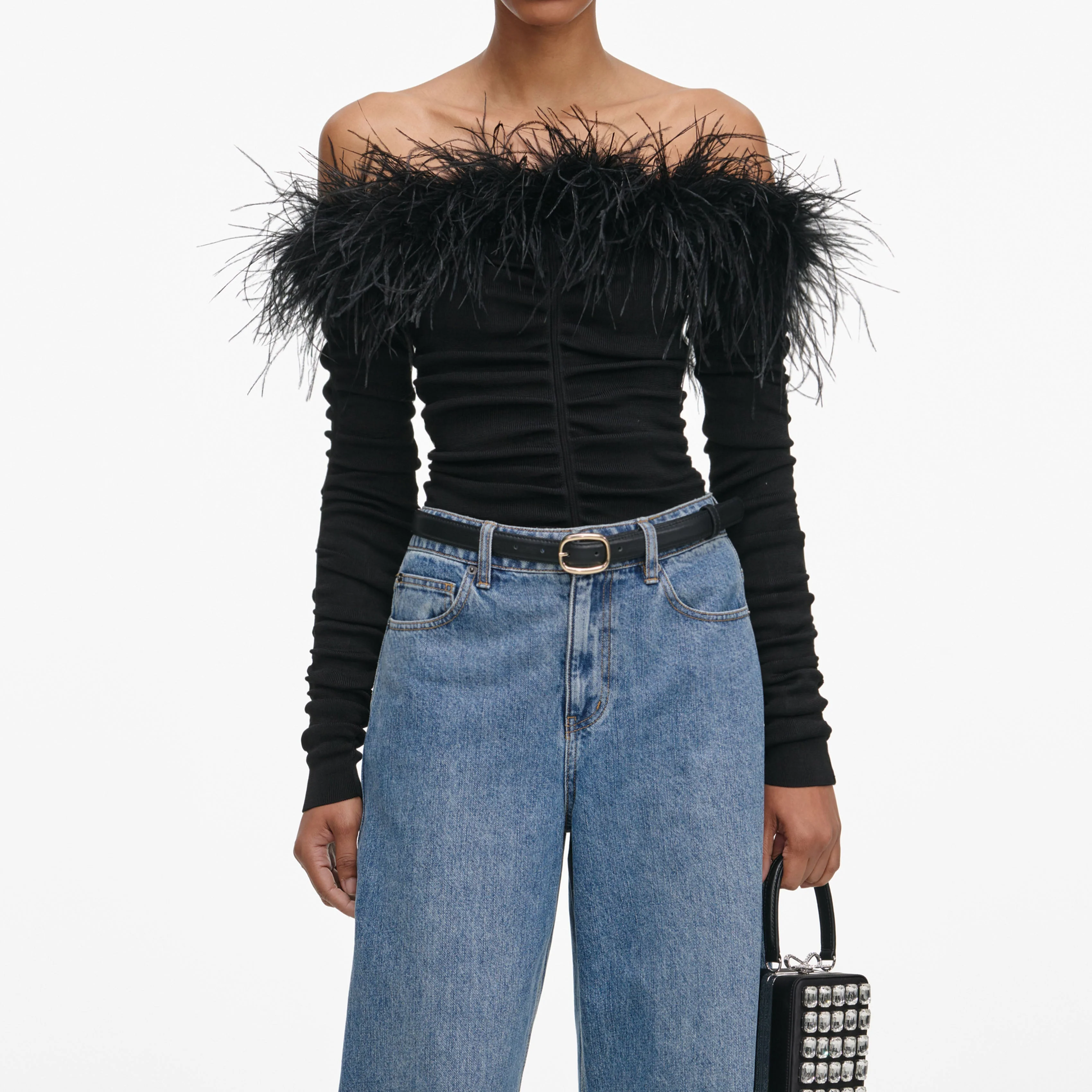 Black Feather Viscose Knit Top - Image 4