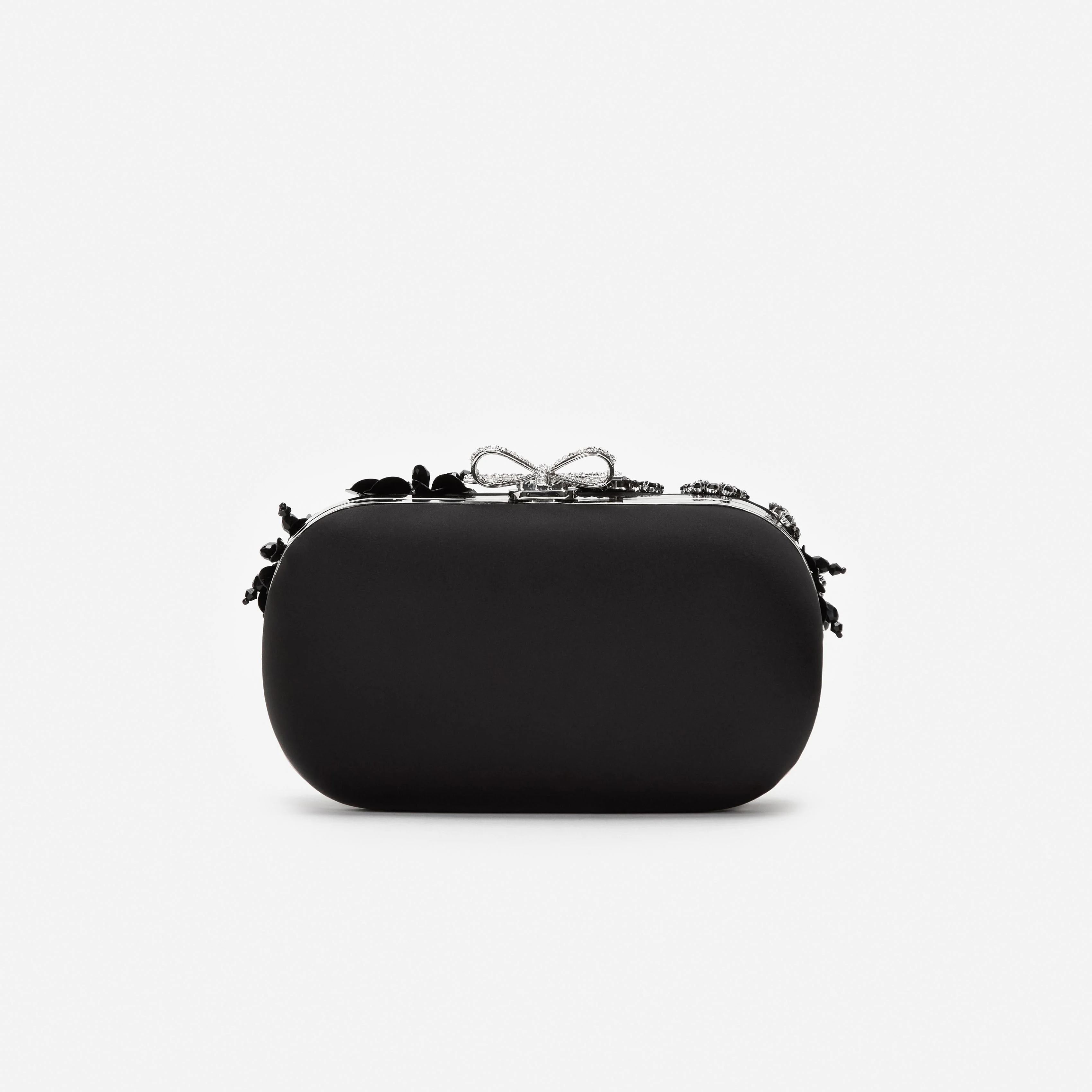 Black Satin Floral Crystal Clutch Bag - Image 3