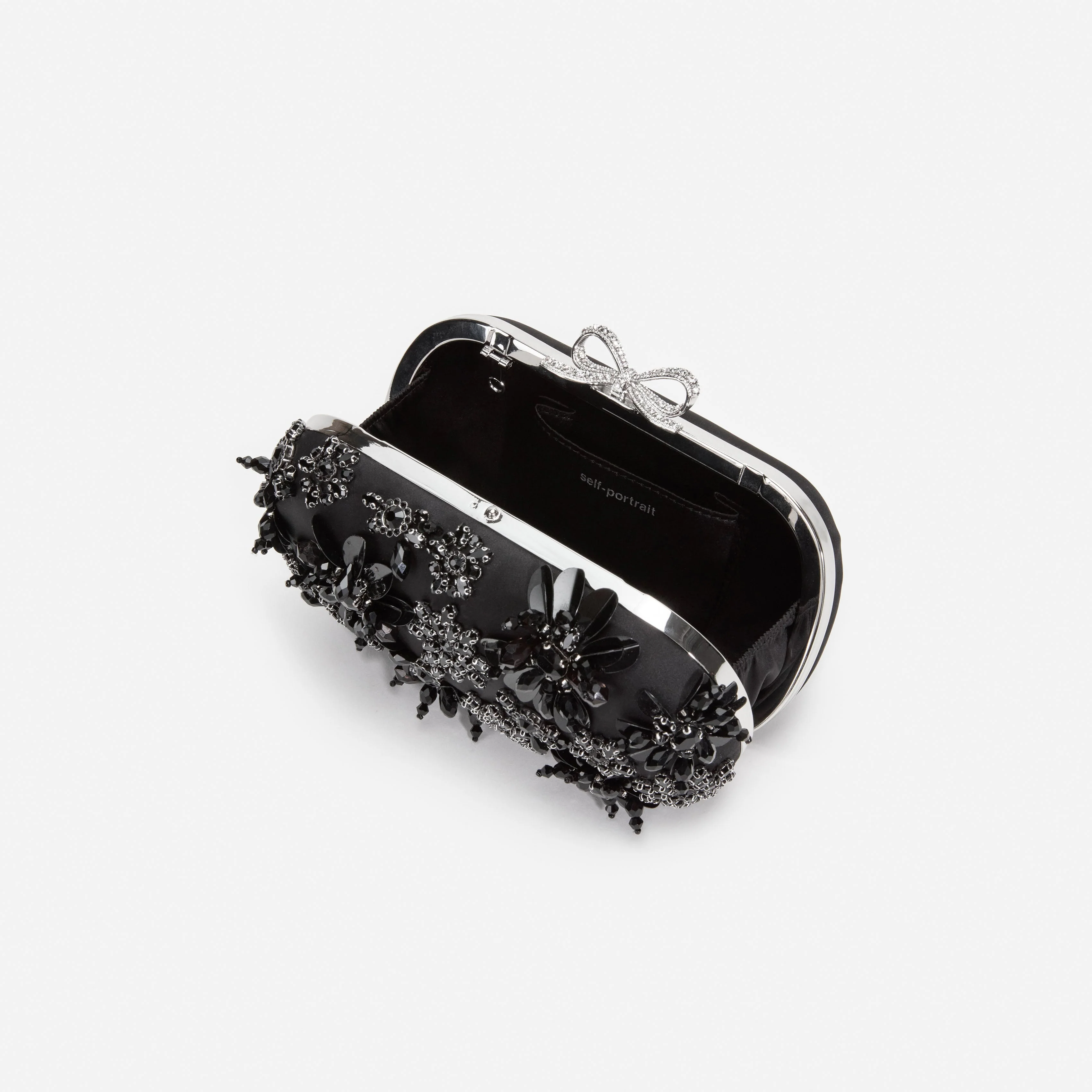 Black Satin Floral Crystal Clutch Bag - Image 5