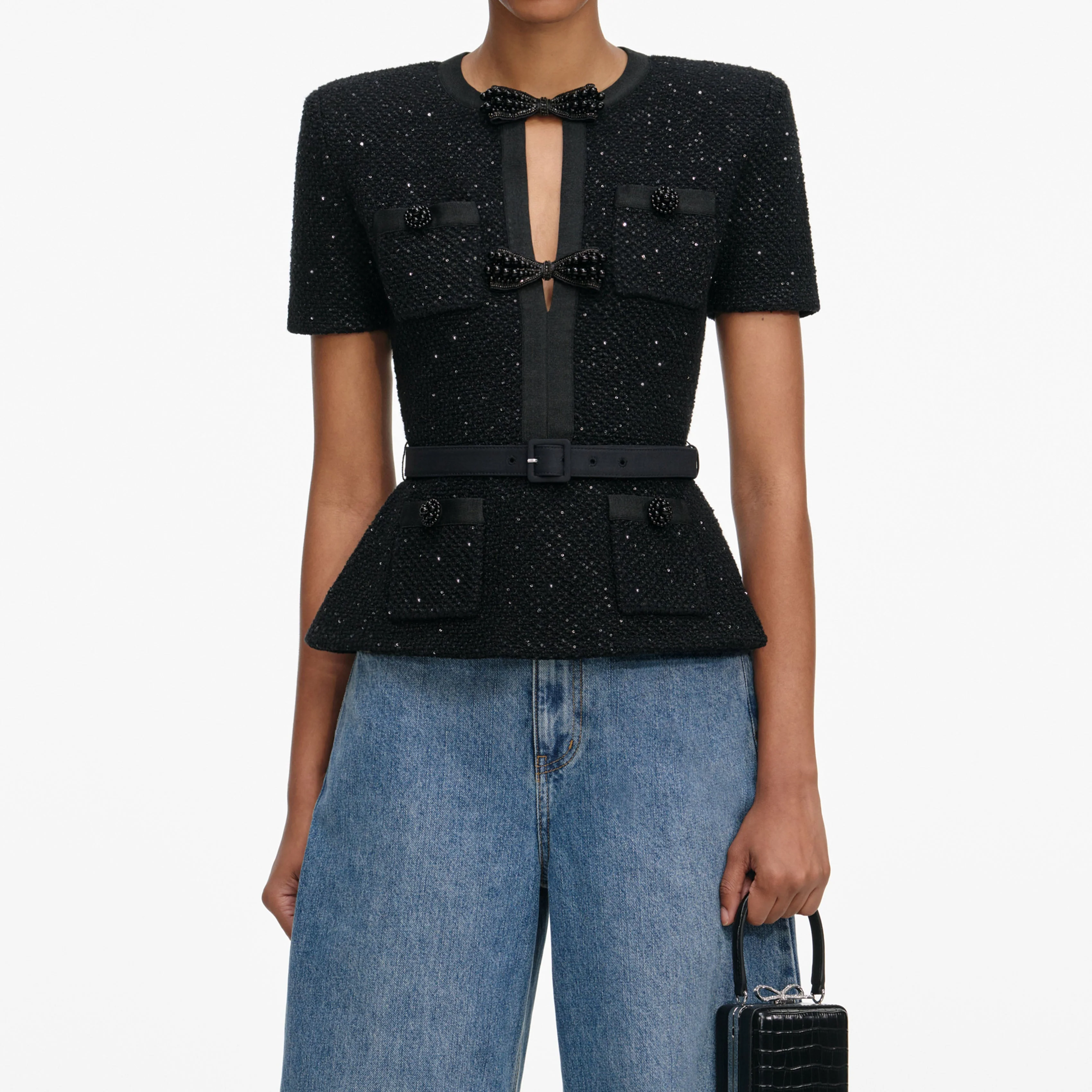 Black Sequin Knit Top - Image 4