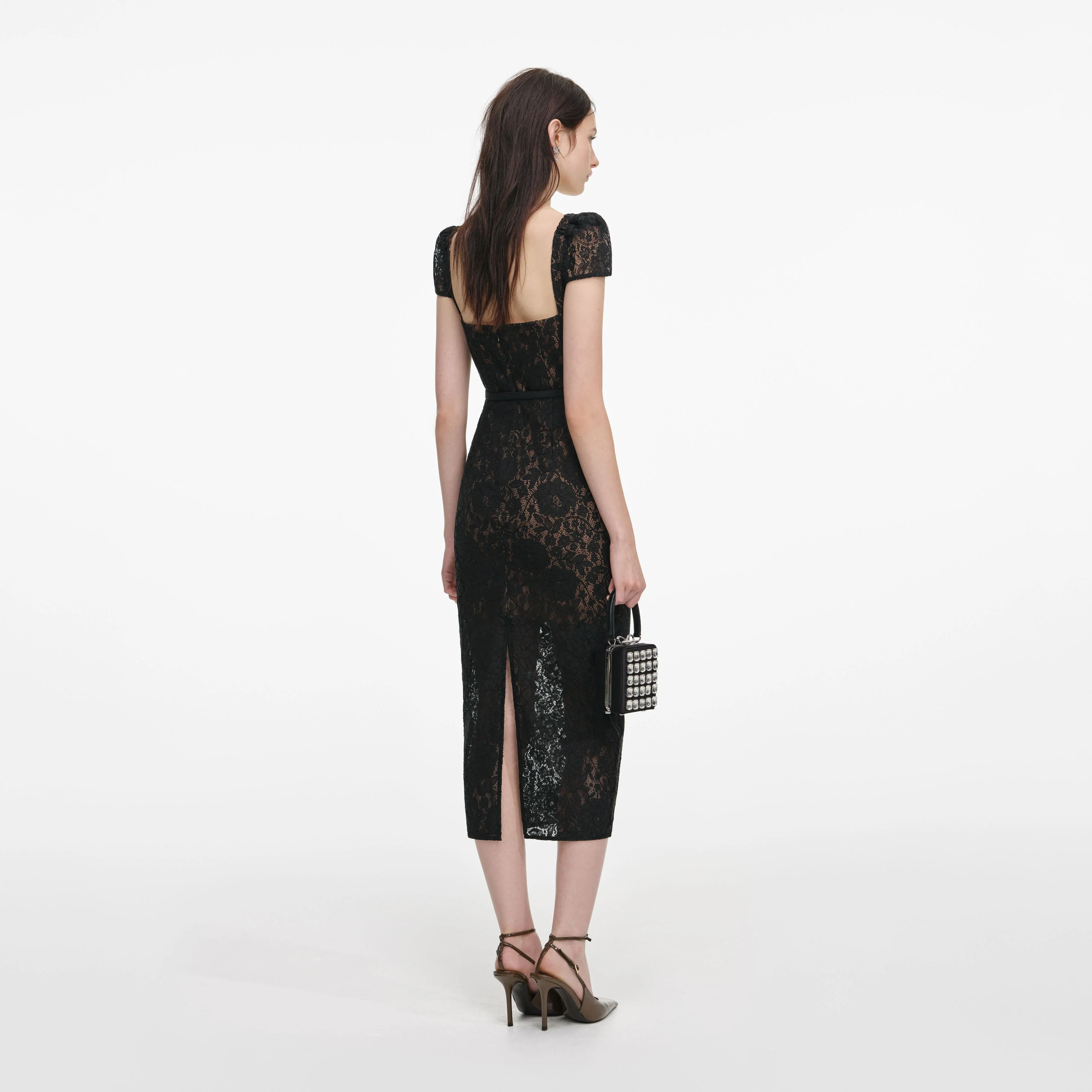 Black Sweetheart Lace Midi Dress - Image 3