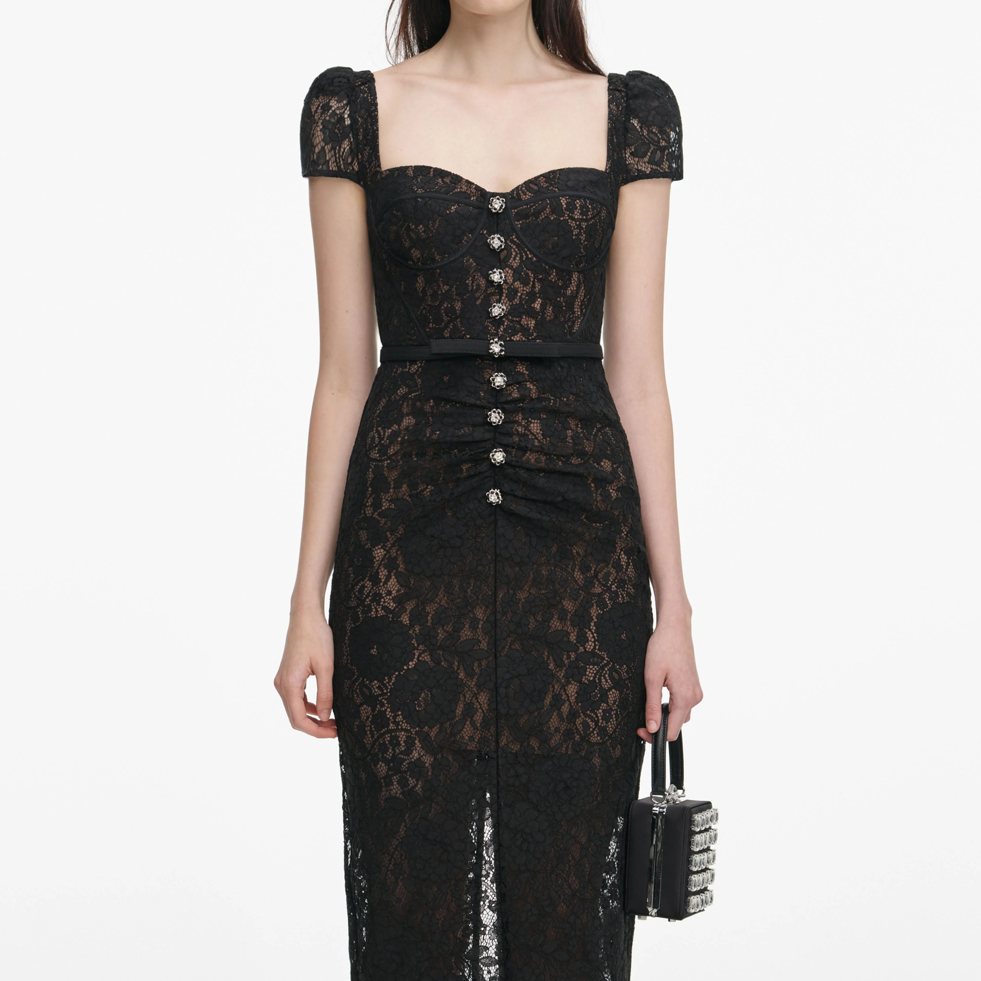 Black Sweetheart Lace Midi Dress - Image 4