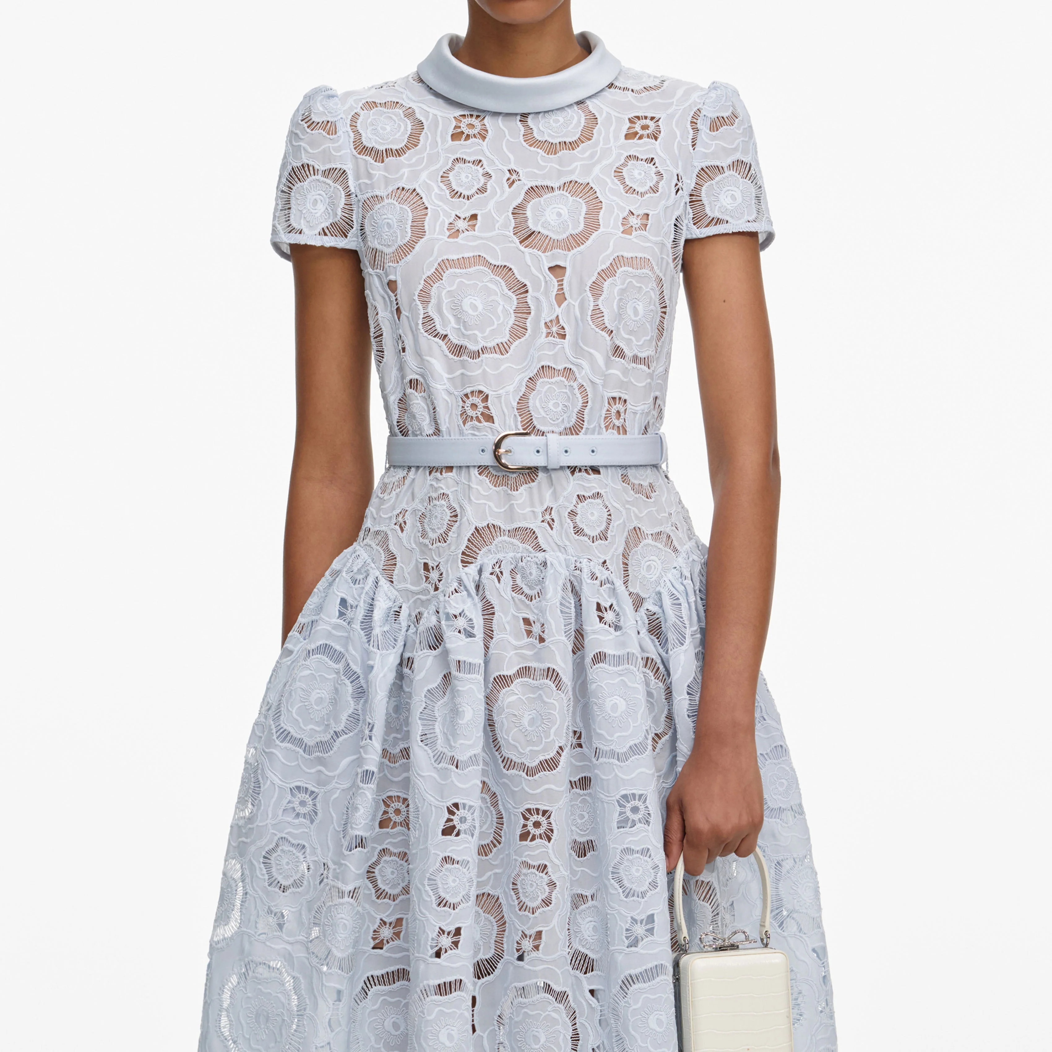 Blue Floral Lace Midi Dress - Image 4