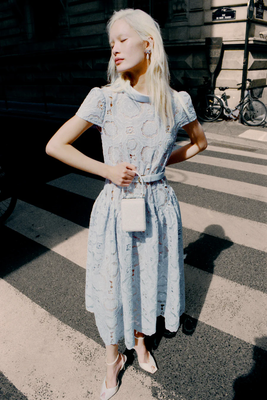 Blue Floral Lace Midi Dress - Image 6