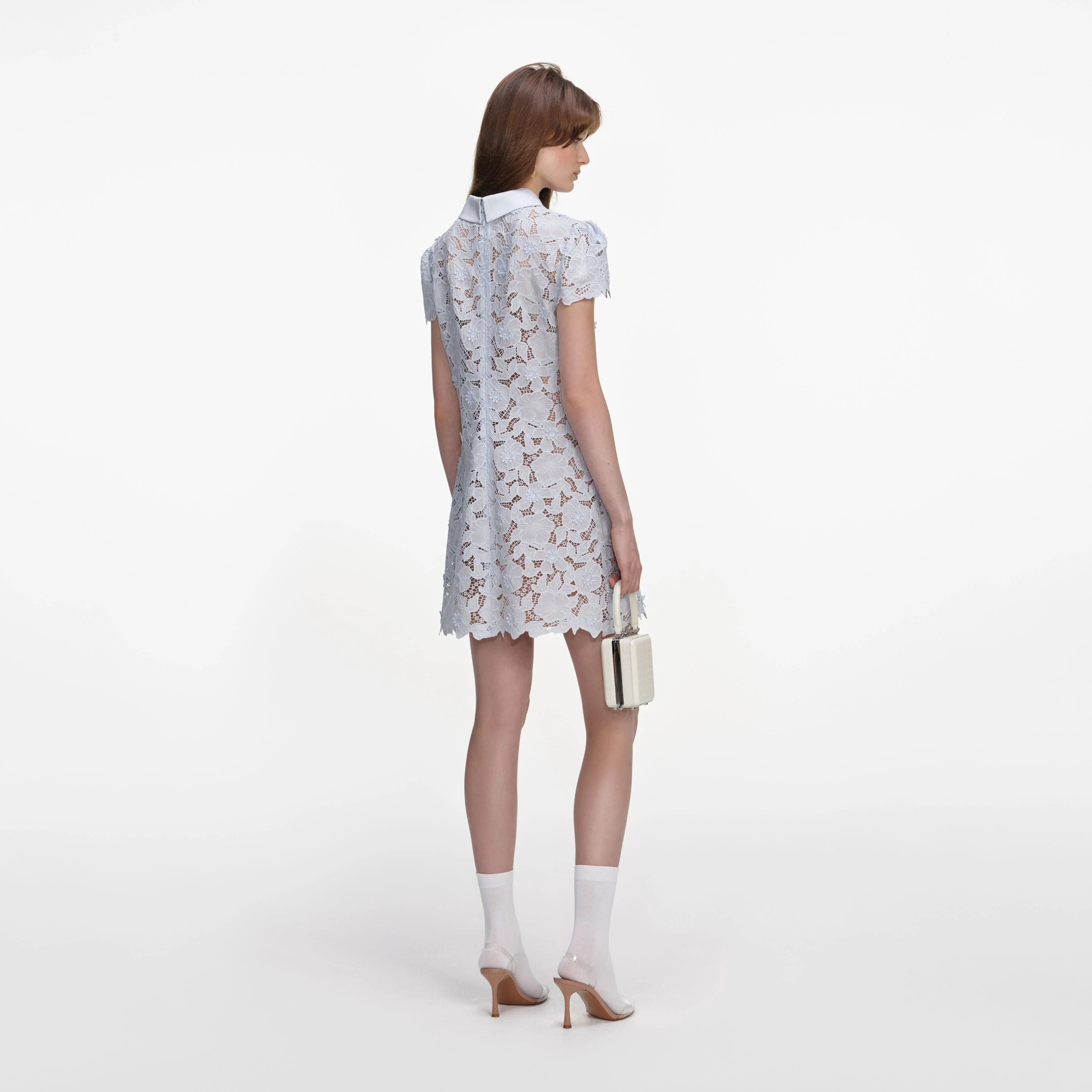 Blue Guipure Lace Mini Dress - Image 3