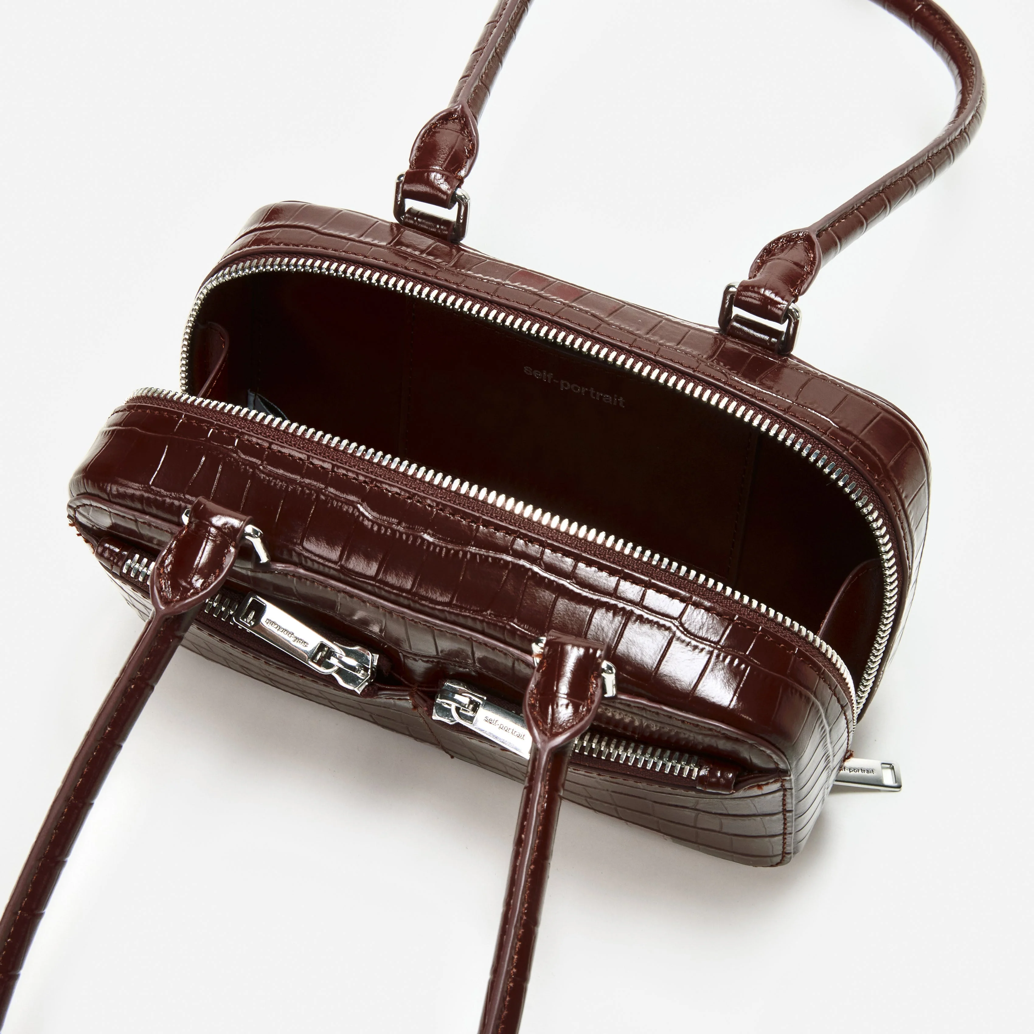 Brown Croc Leather Mini Shoulder Bag - Image 4