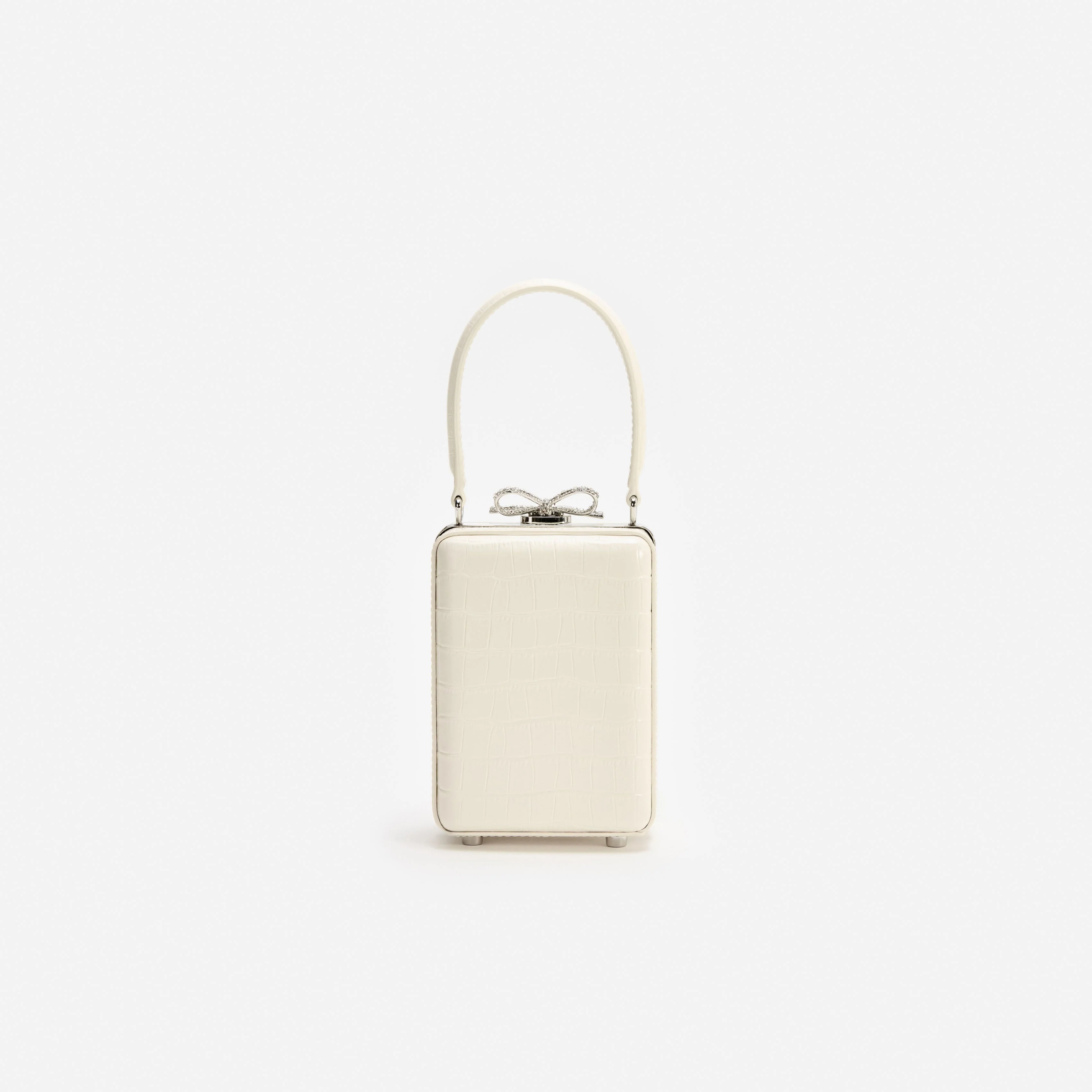 Cream Croc Leather Micro Bag - Image 3