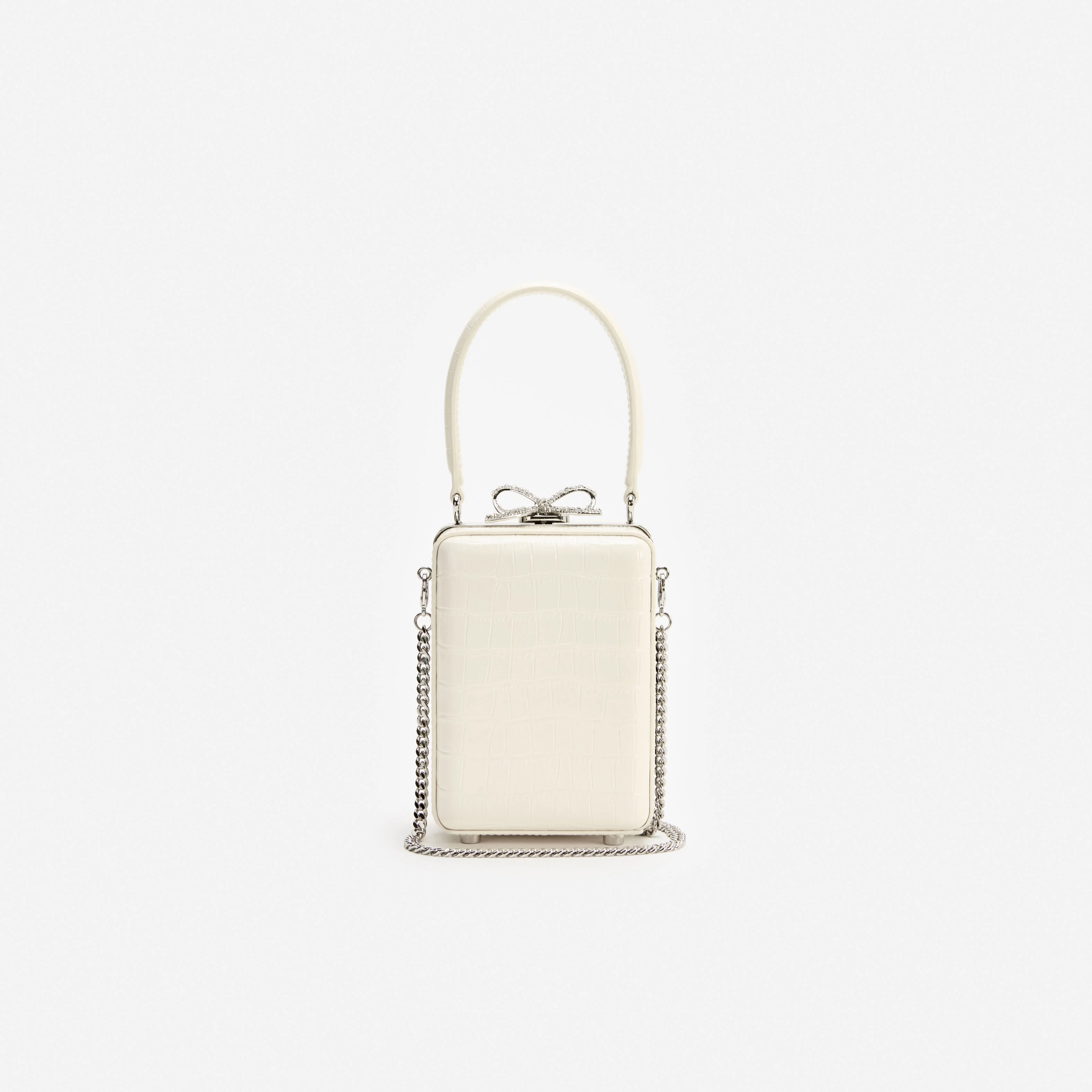 Cream Croc Leather Micro Bag - Image 4