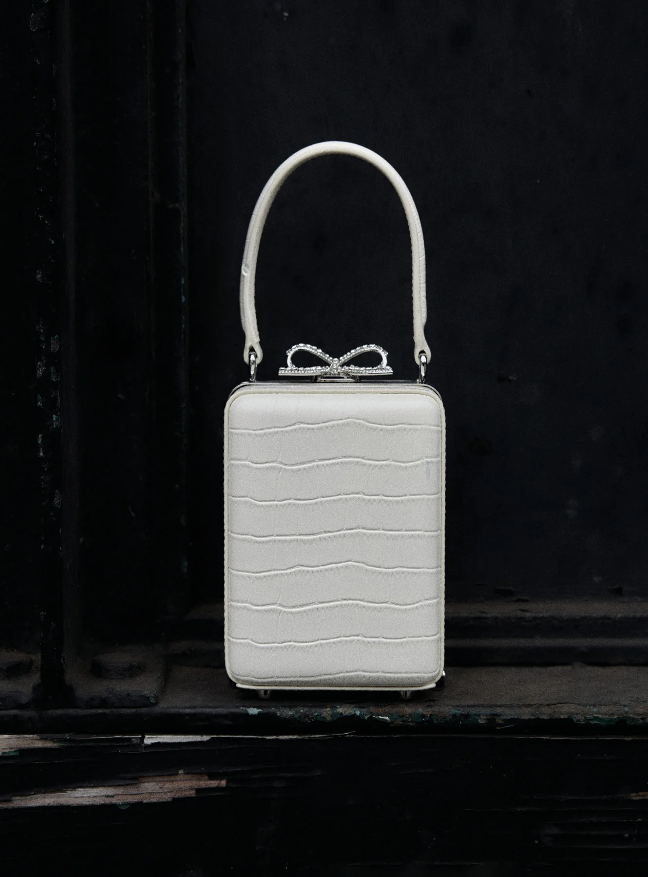 Cream Croc Leather Micro Bag - Image 6