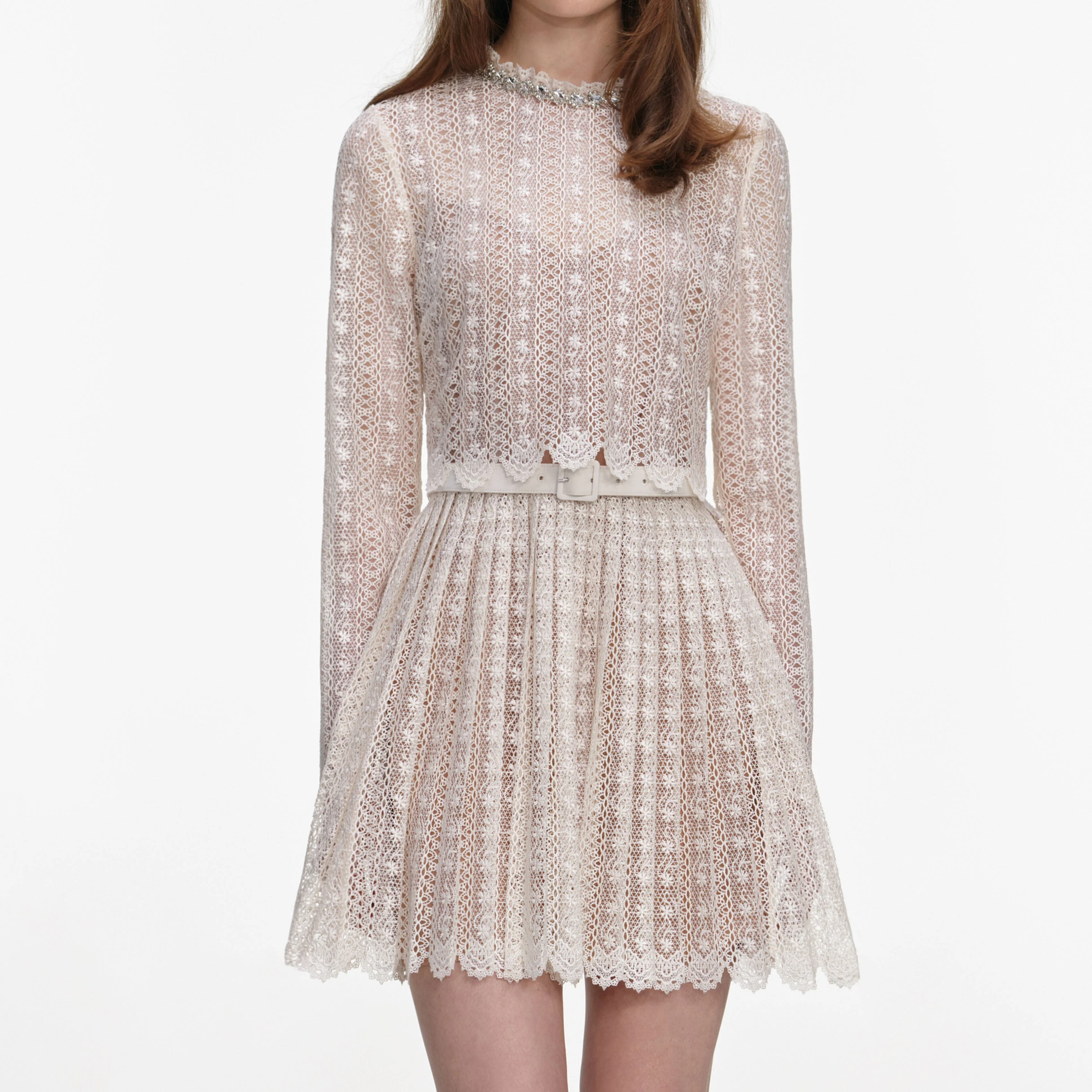 Cream Organza Lace Mini Dress - Image 4