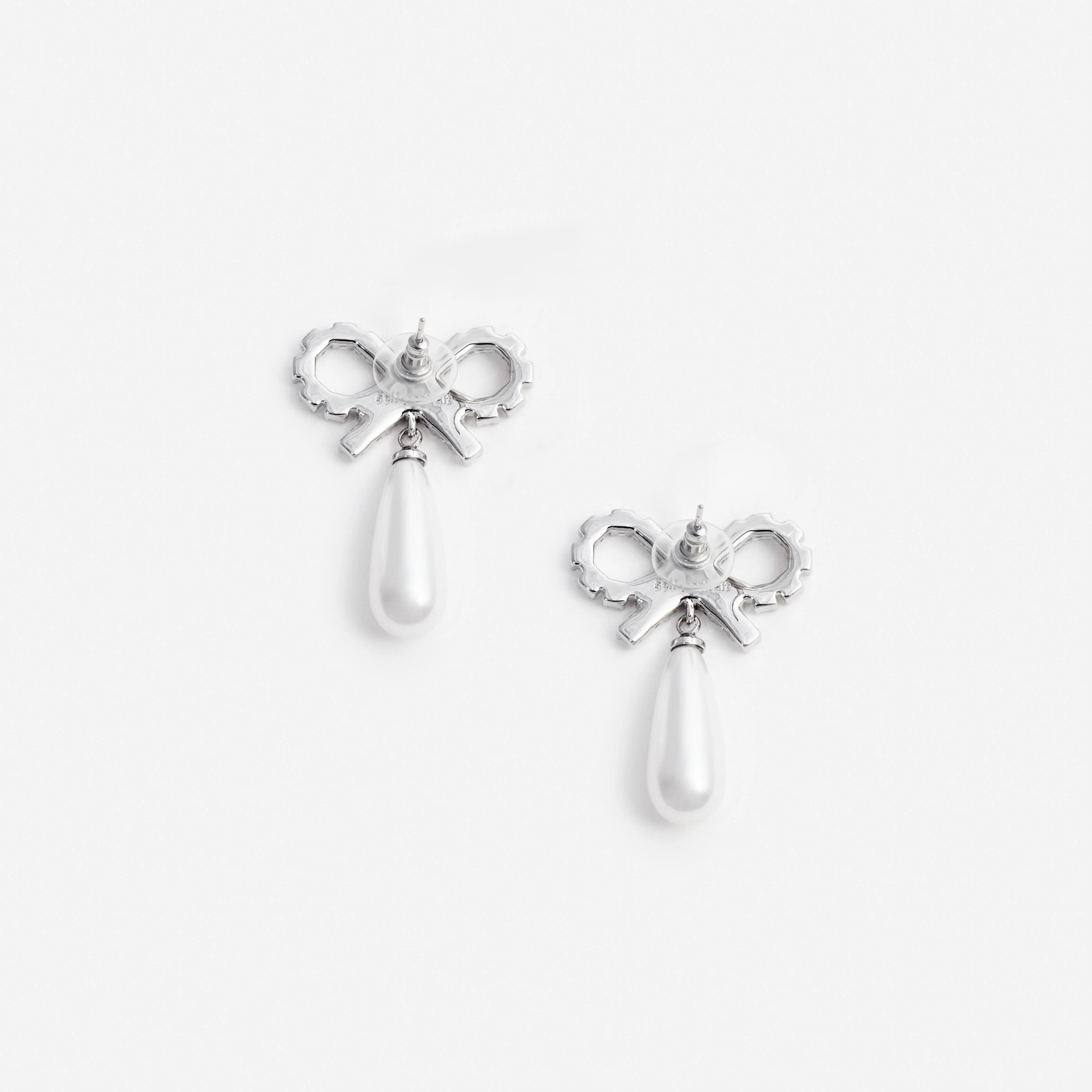 Crystal Bow Pearl Earrings - Image 3