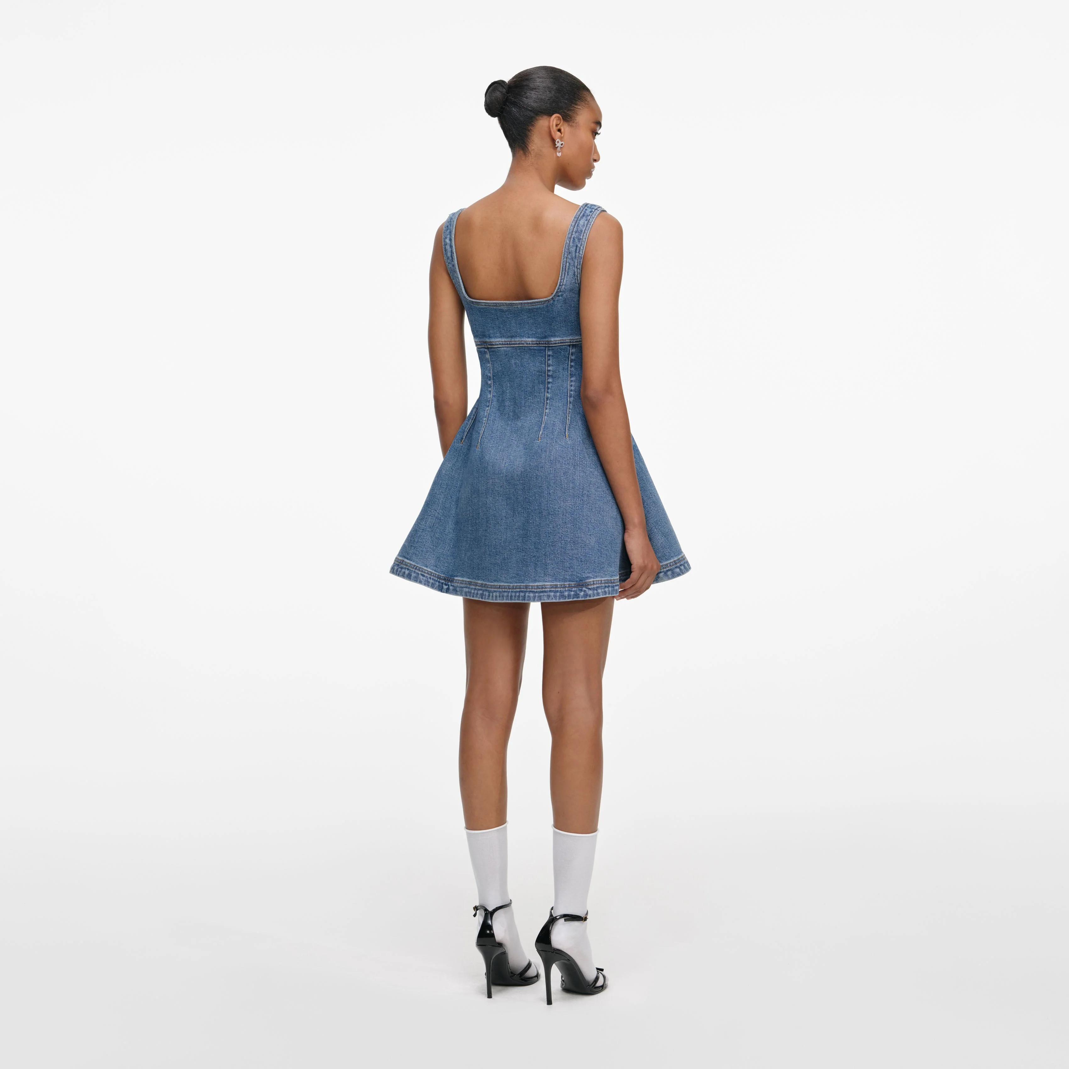 Denim Flared Logo Mini Dress - Image 3