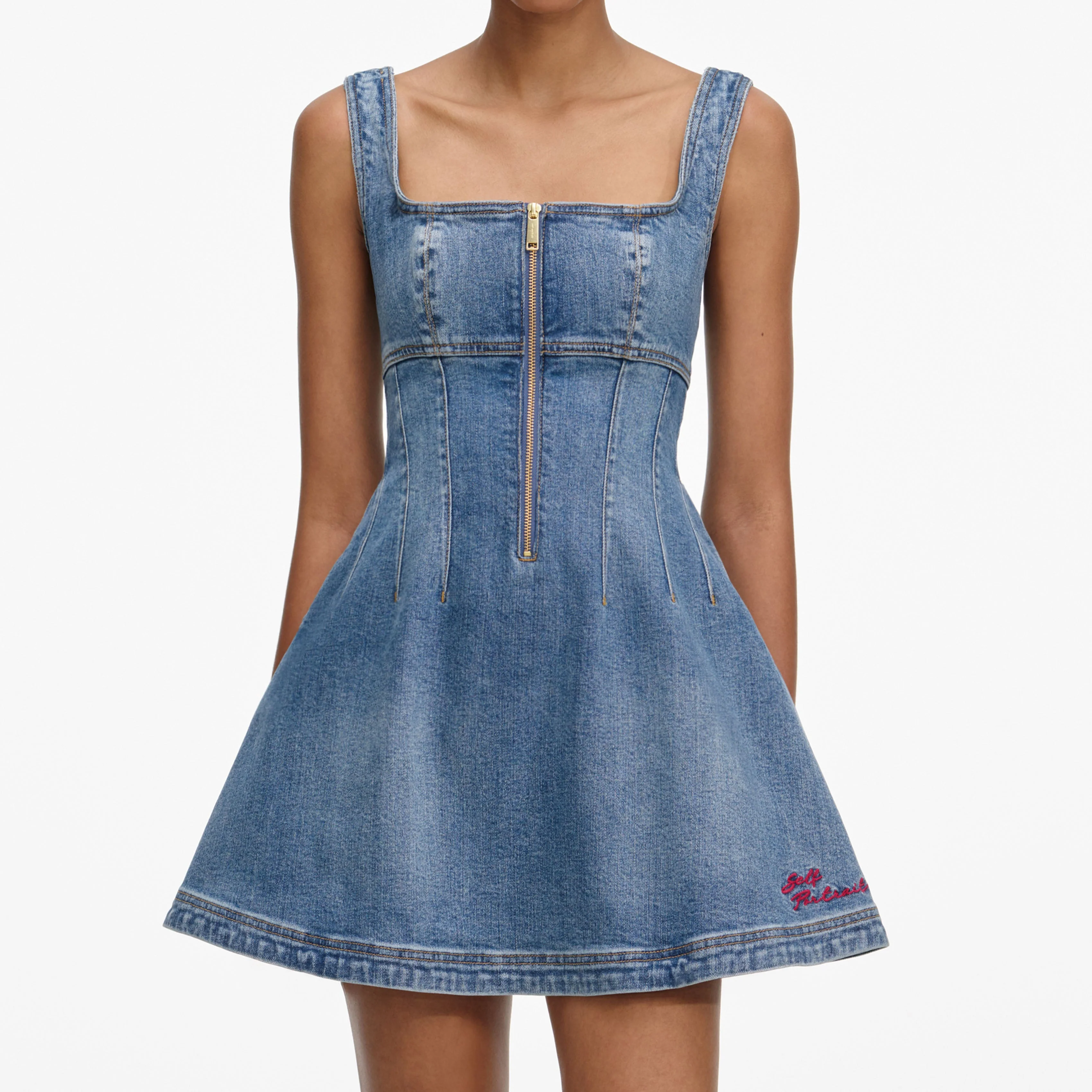 Denim Flared Logo Mini Dress - Image 4