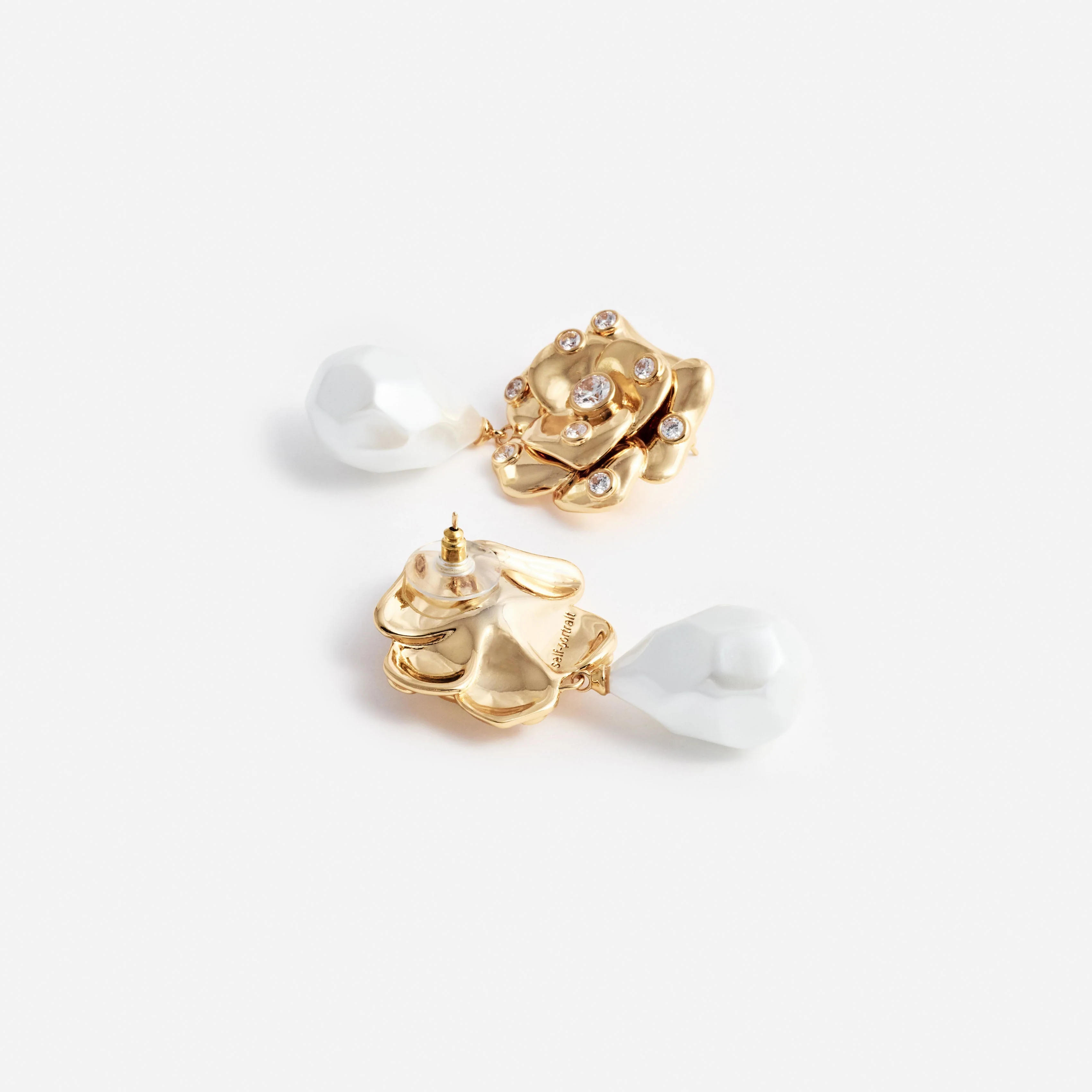Gold Flower Pearl Earrings - Image 3