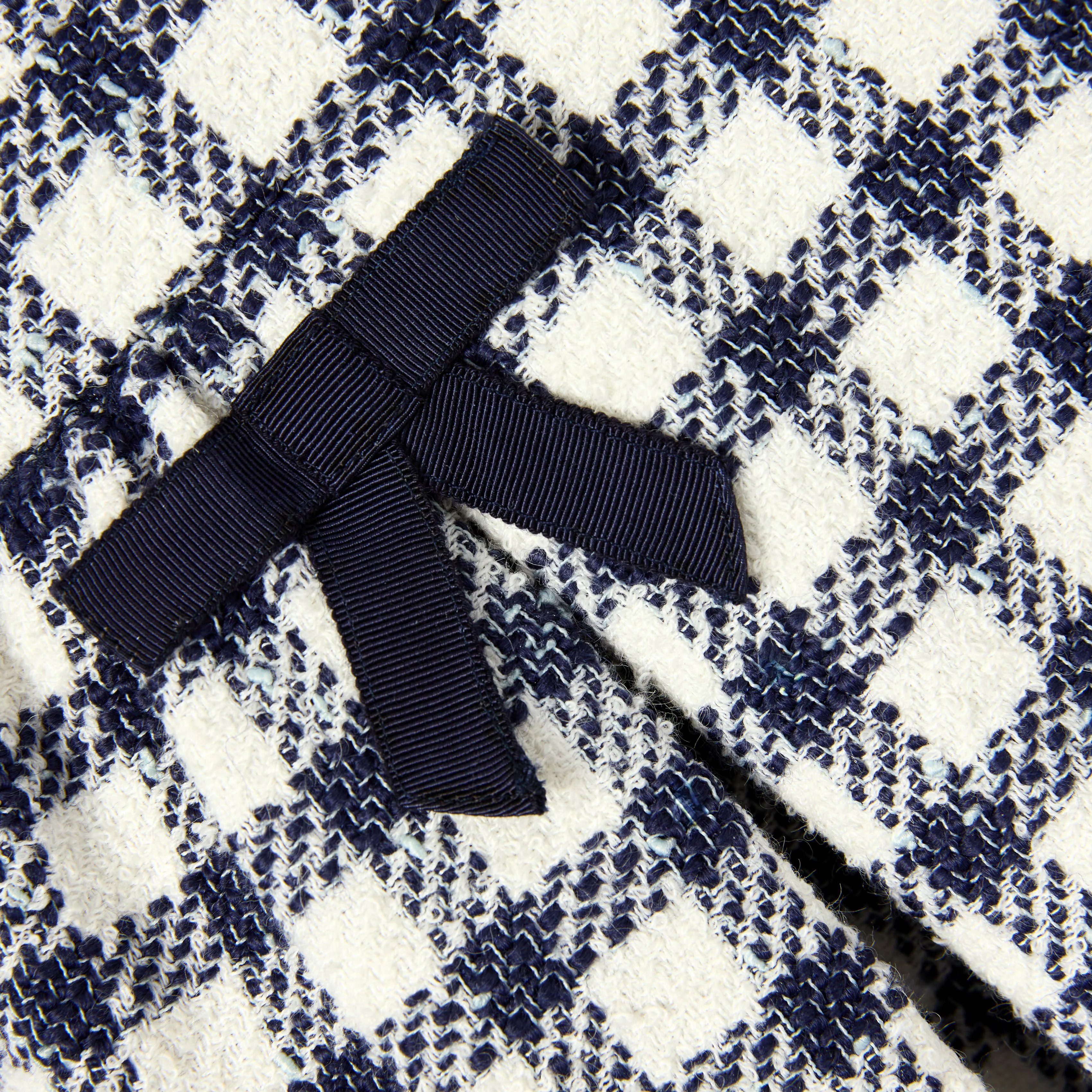 Navy Check Boucle Dress - Image 3