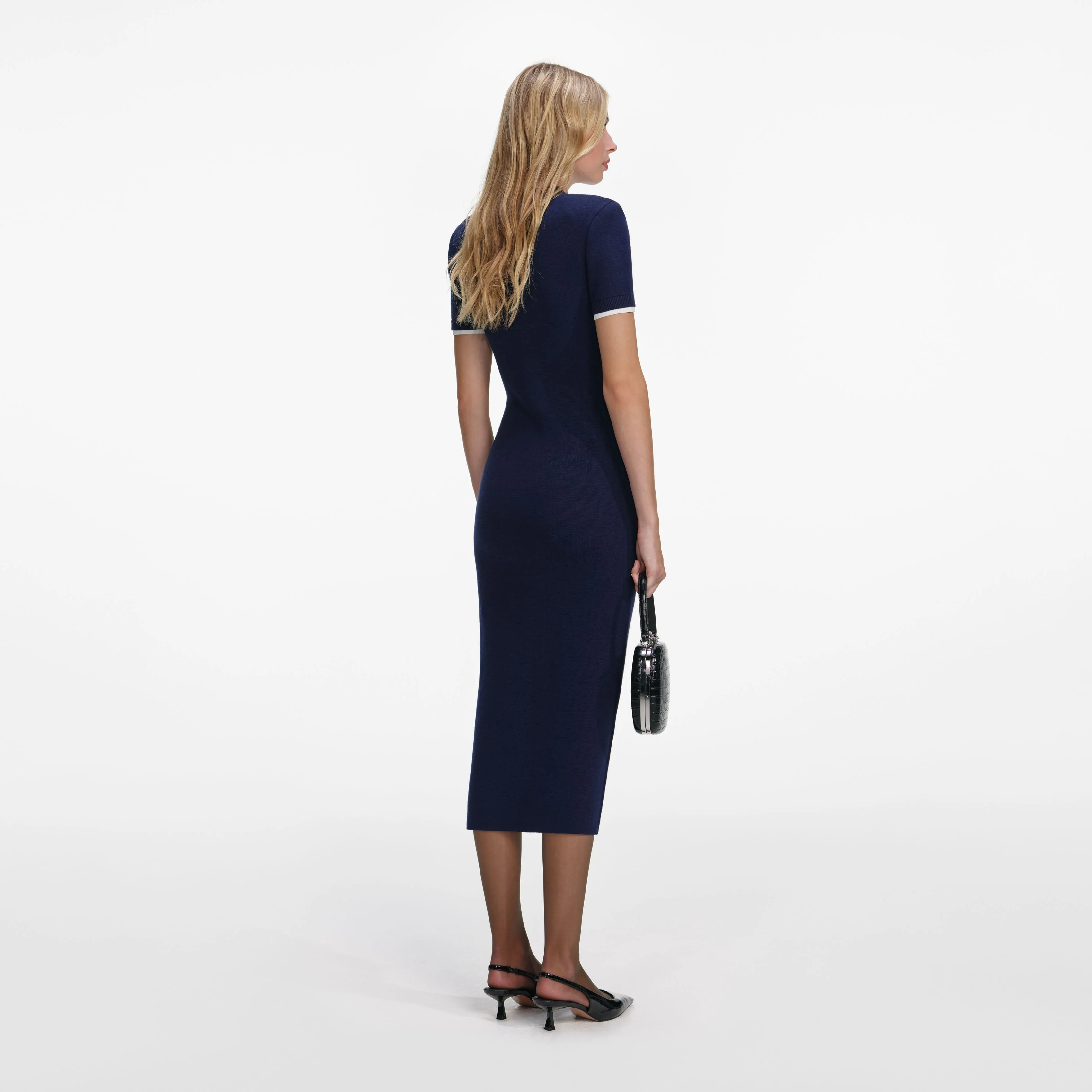 Navy Crochet Flower Knit Midi Dress - Image 3