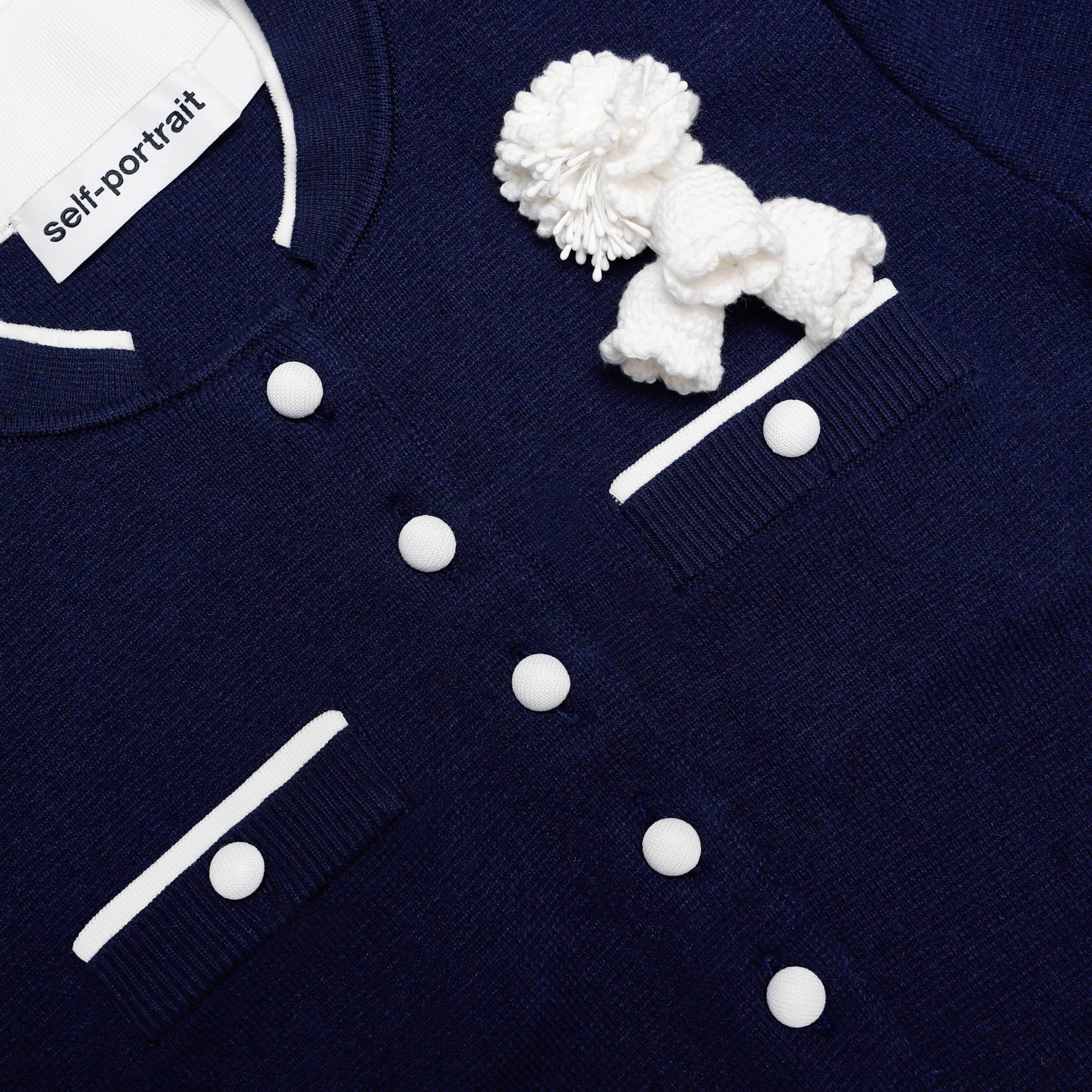 Navy Crochet Flower Knit Midi Dress - Image 5