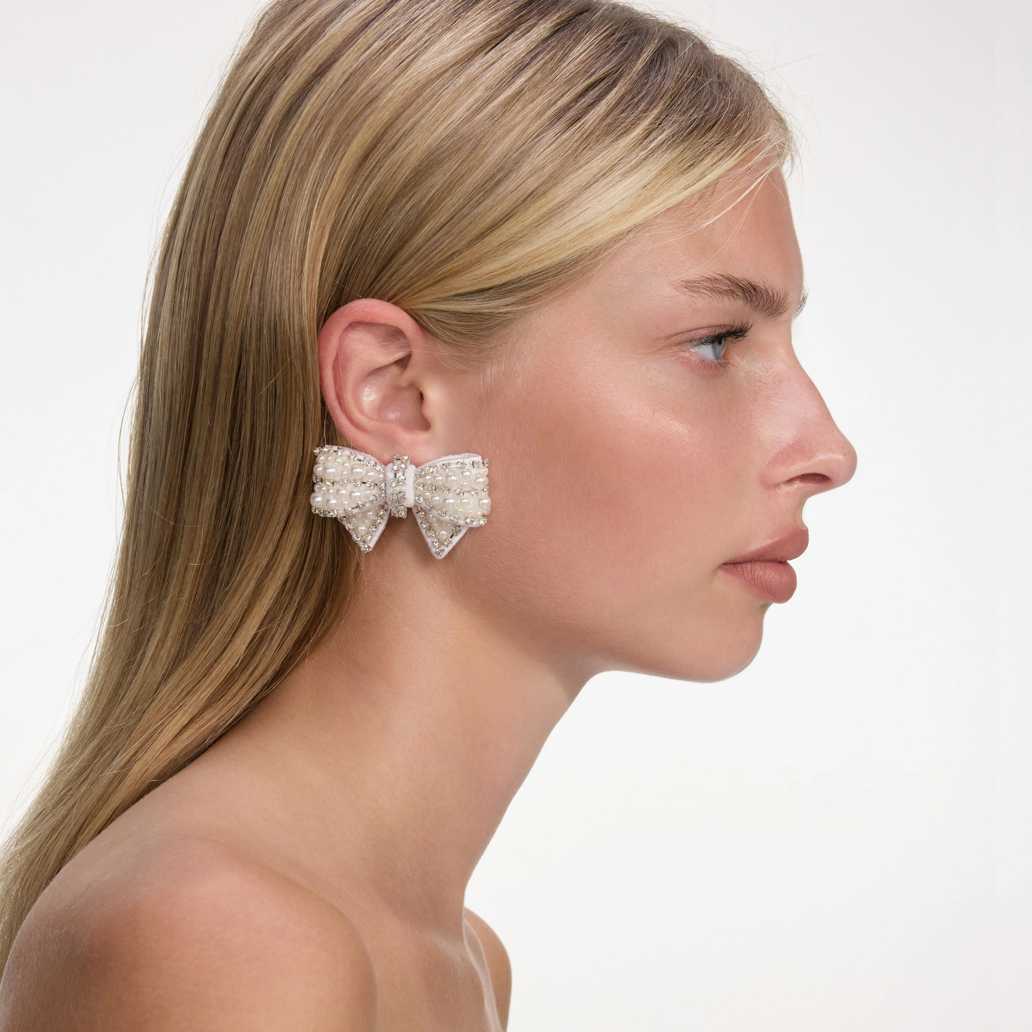 Pearl Satin Bow Earrings - Image 4