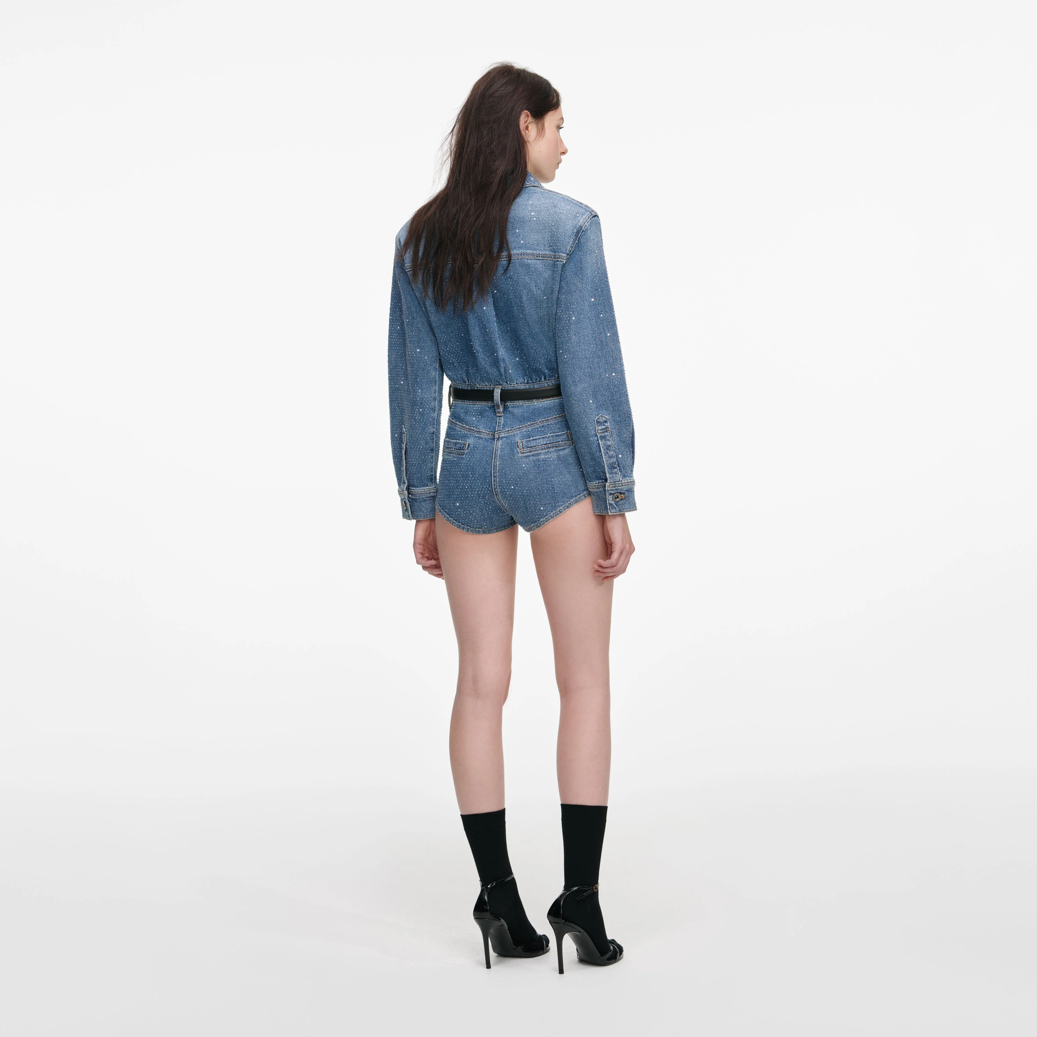 Rhinestone Denim Playsuit - Image 3