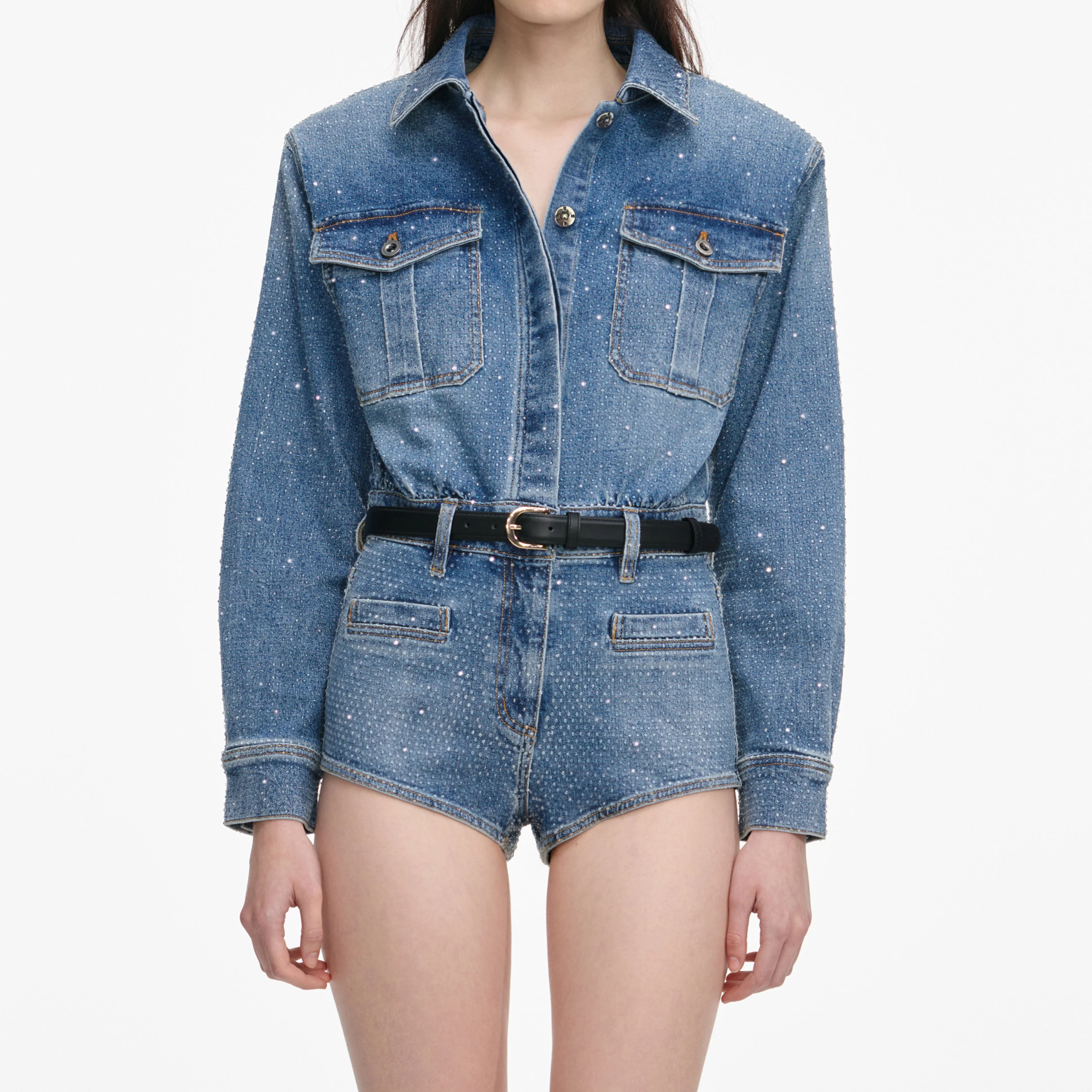 Rhinestone Denim Playsuit - Image 4