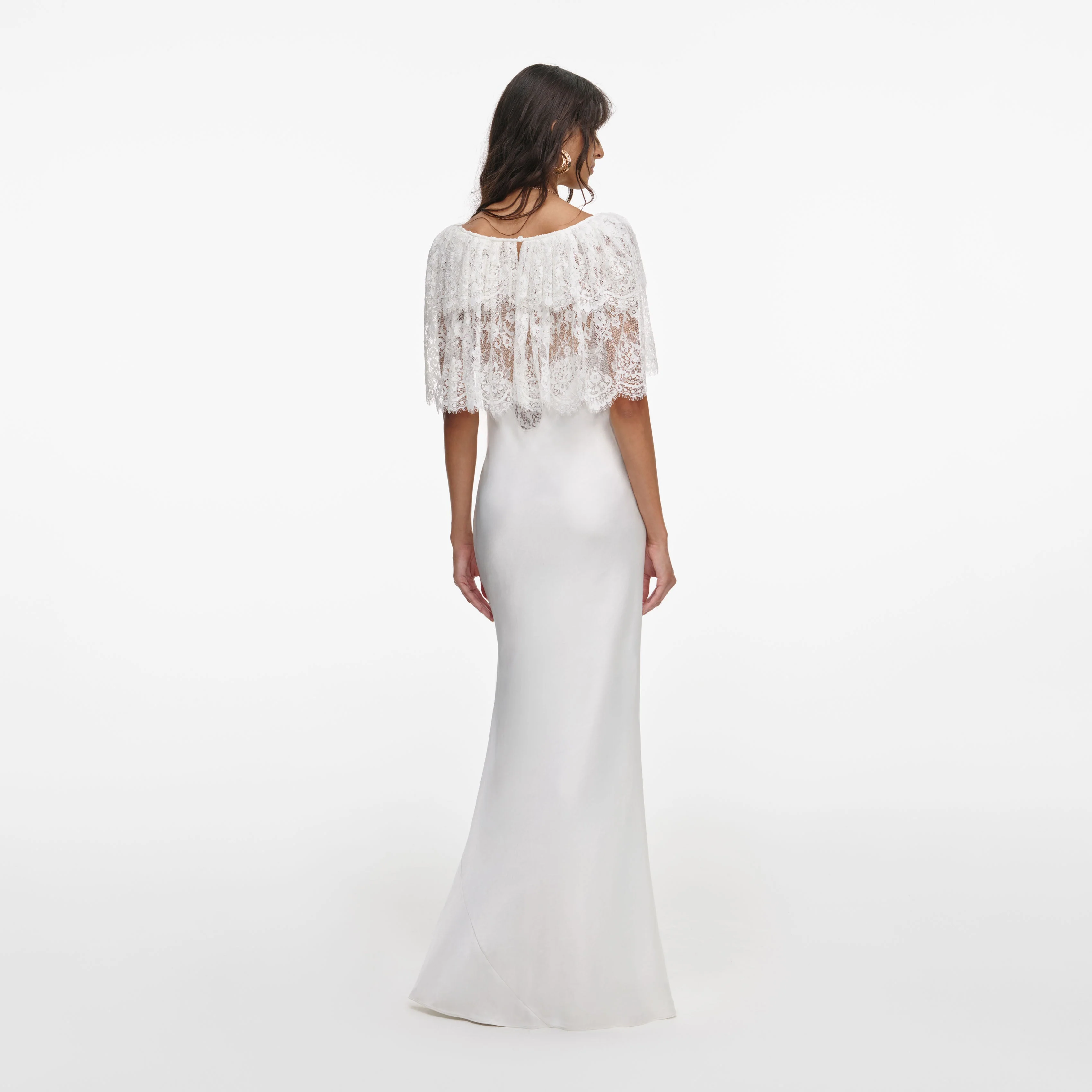 White Fine Lace Satin Maxi Dress - Image 3