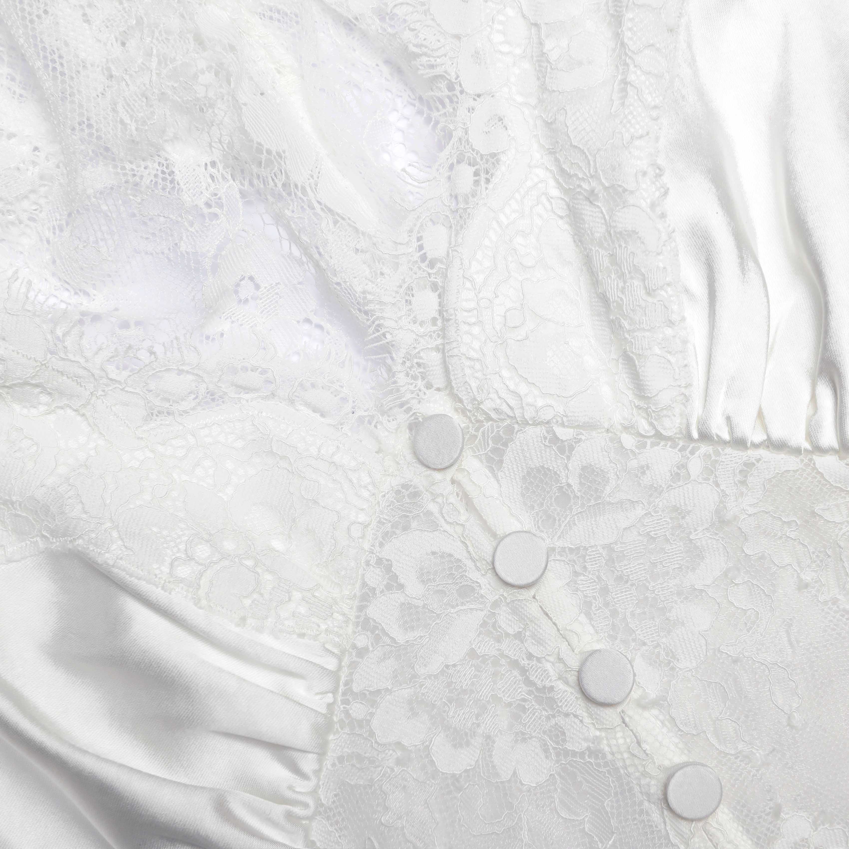 White Fine Lace Satin Maxi Dress - Image 5