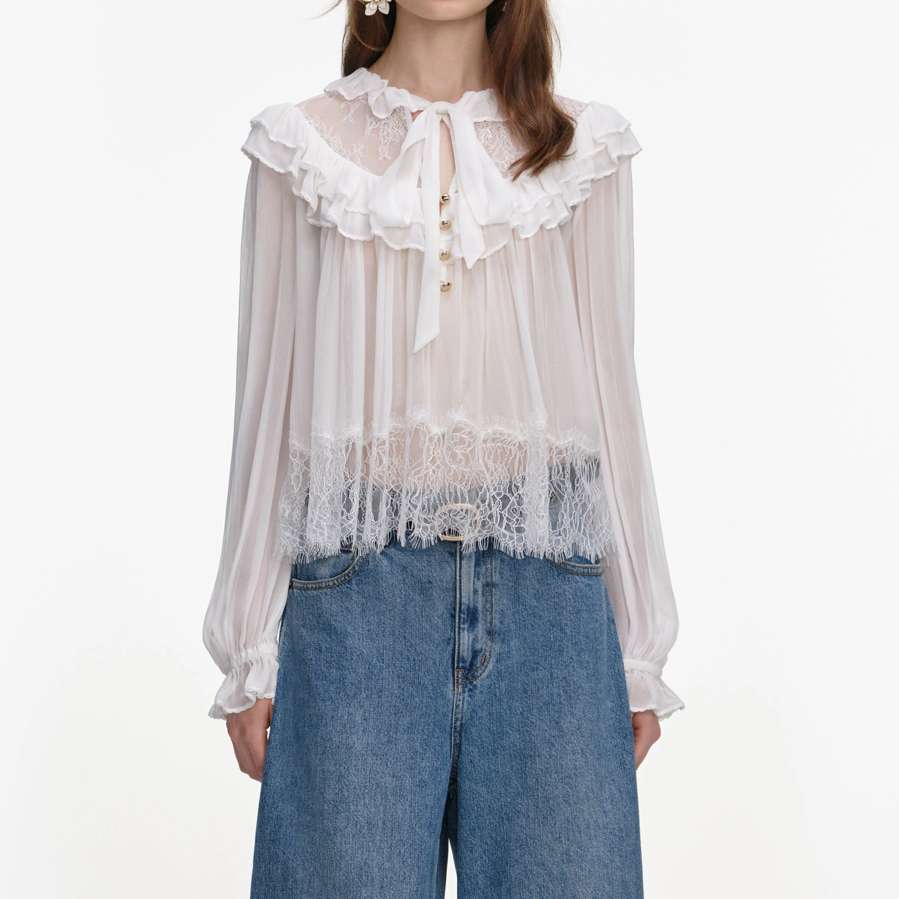 White Georgette Lace Blouse - Image 4