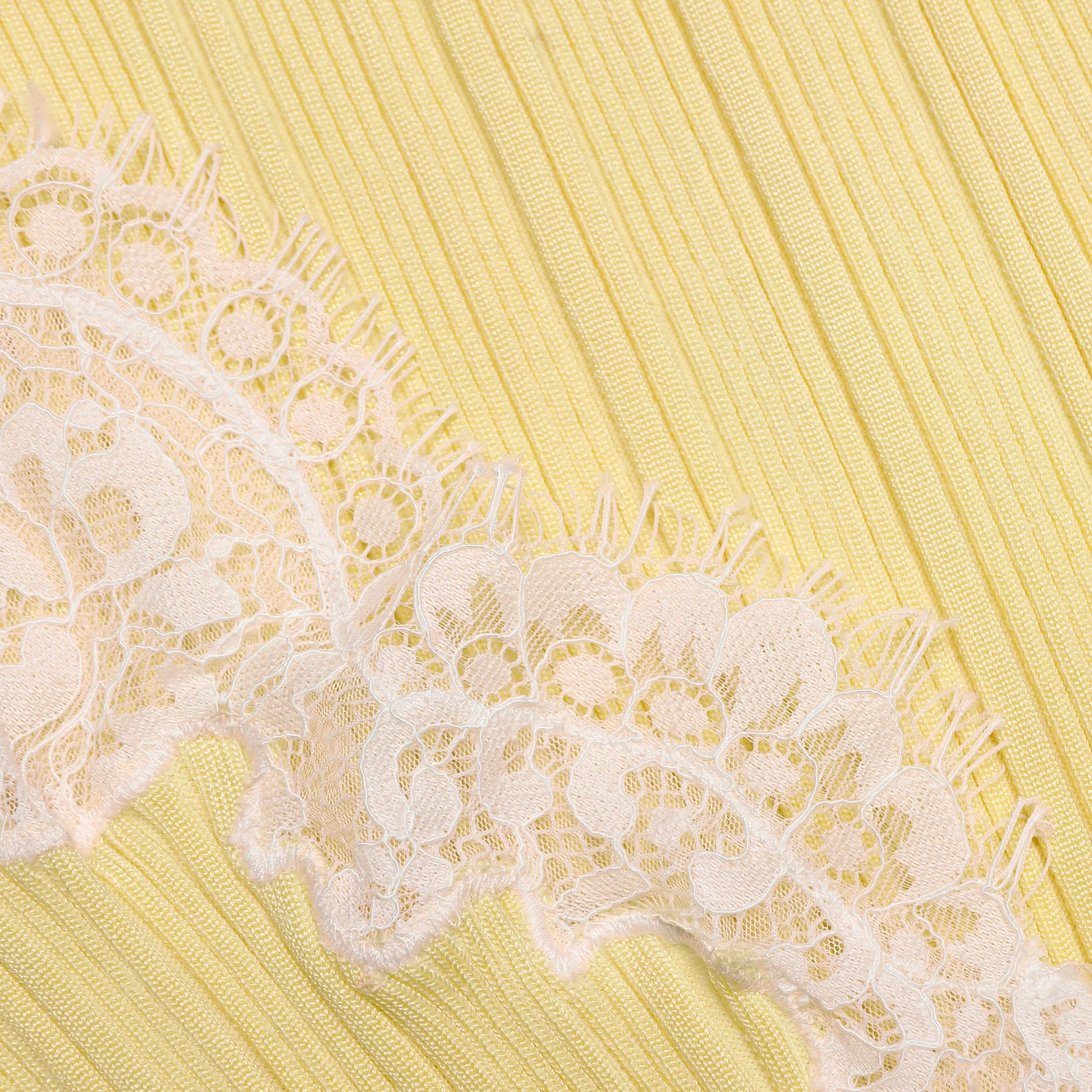 Yellow Contrast Lace Knit Top - Image 5