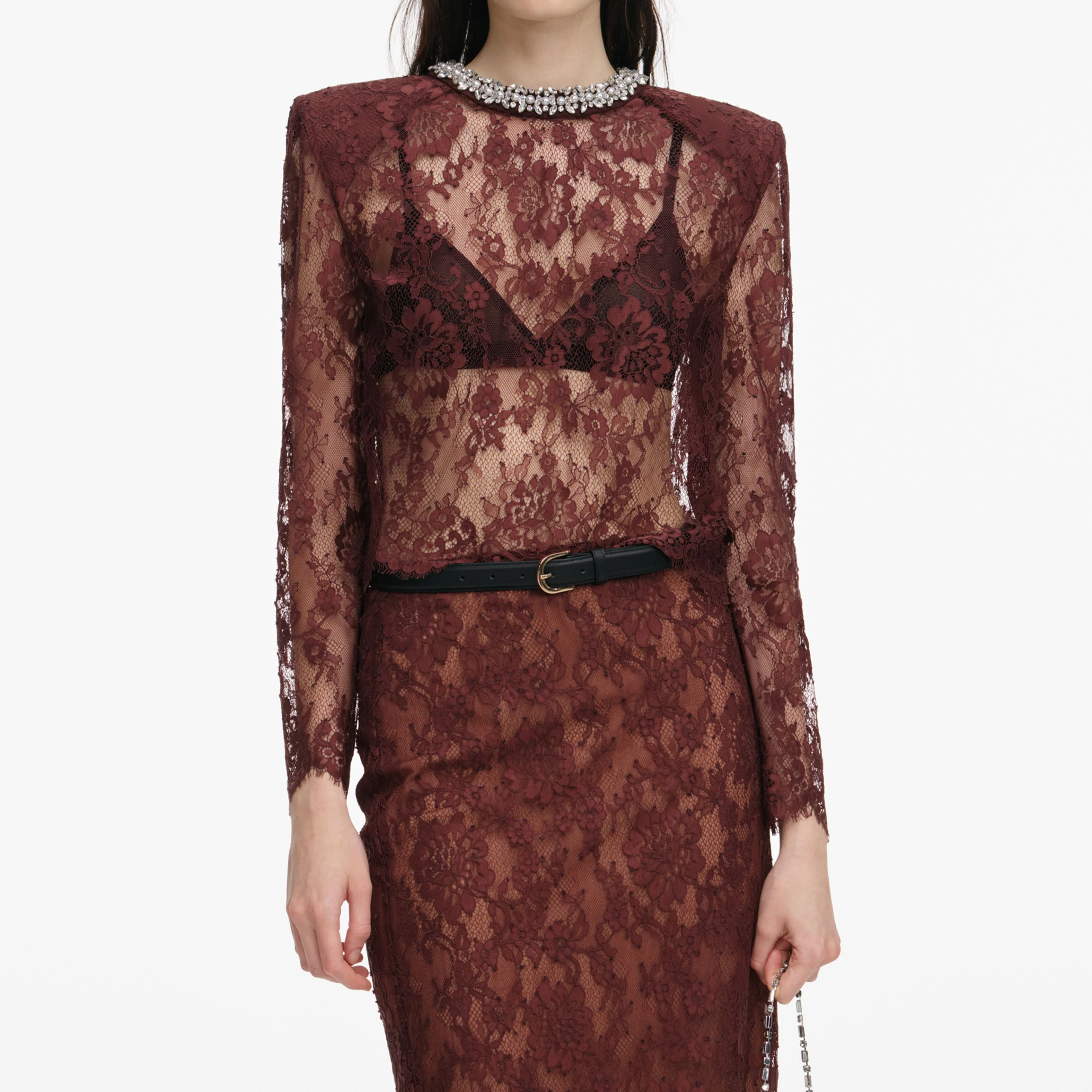 Brown Floral Lace Midi Skirt - Image 4