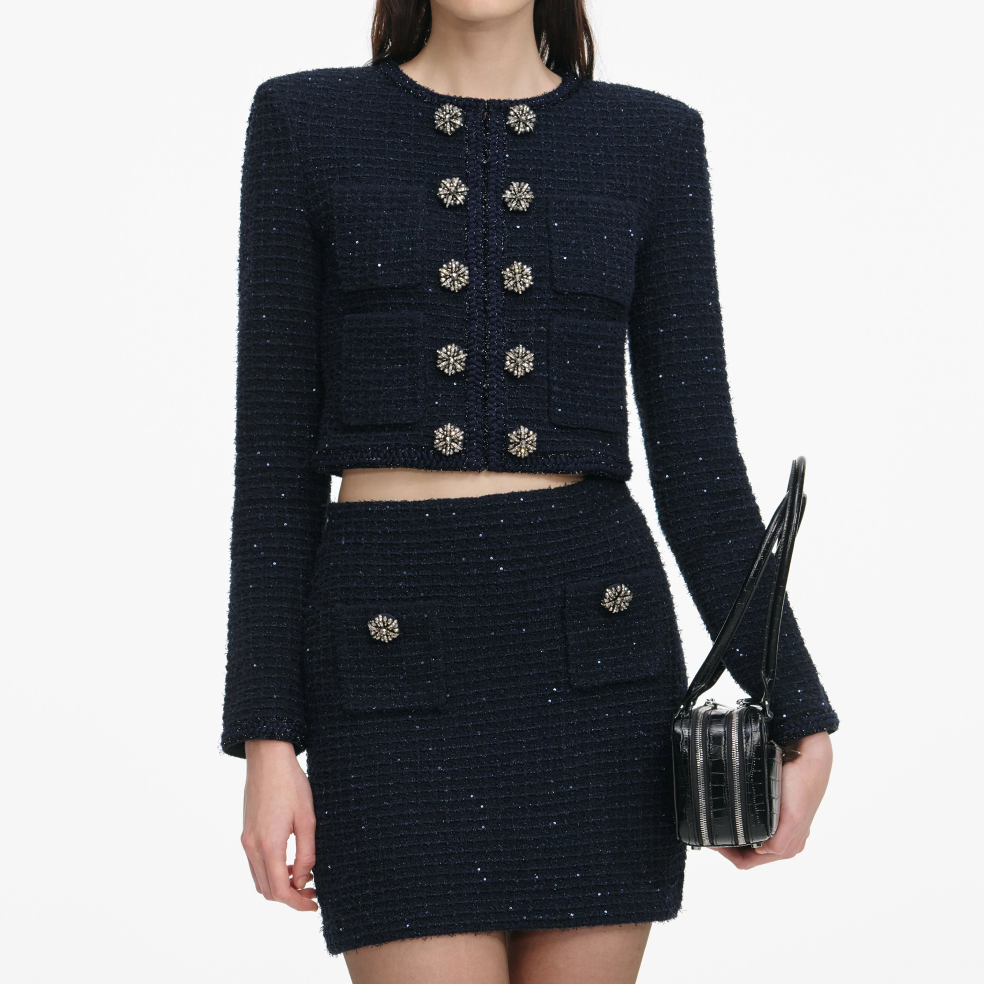 Navy Textured Knit Mini Skirt - Image 4