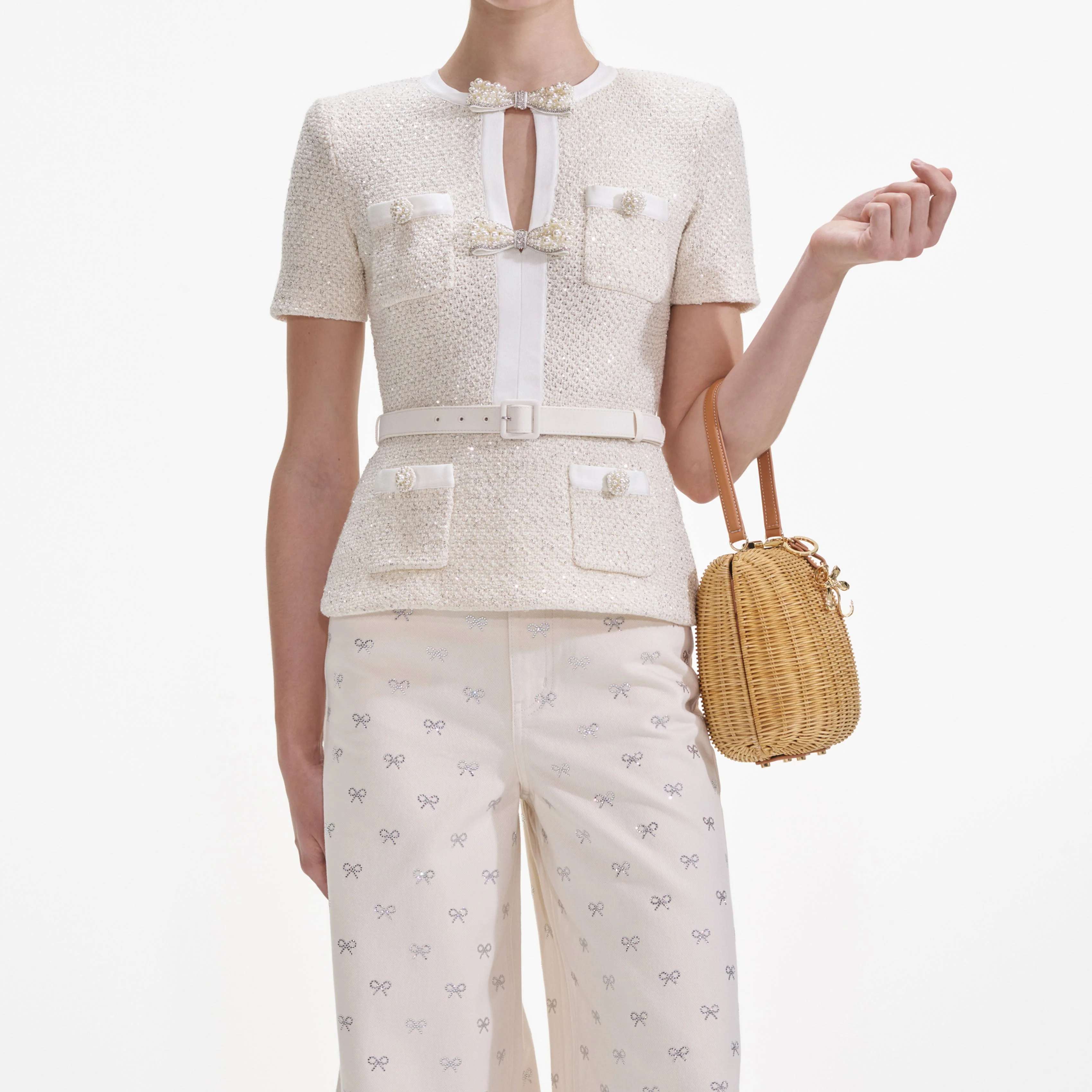 Cream Sequin Knit Top - Image 4