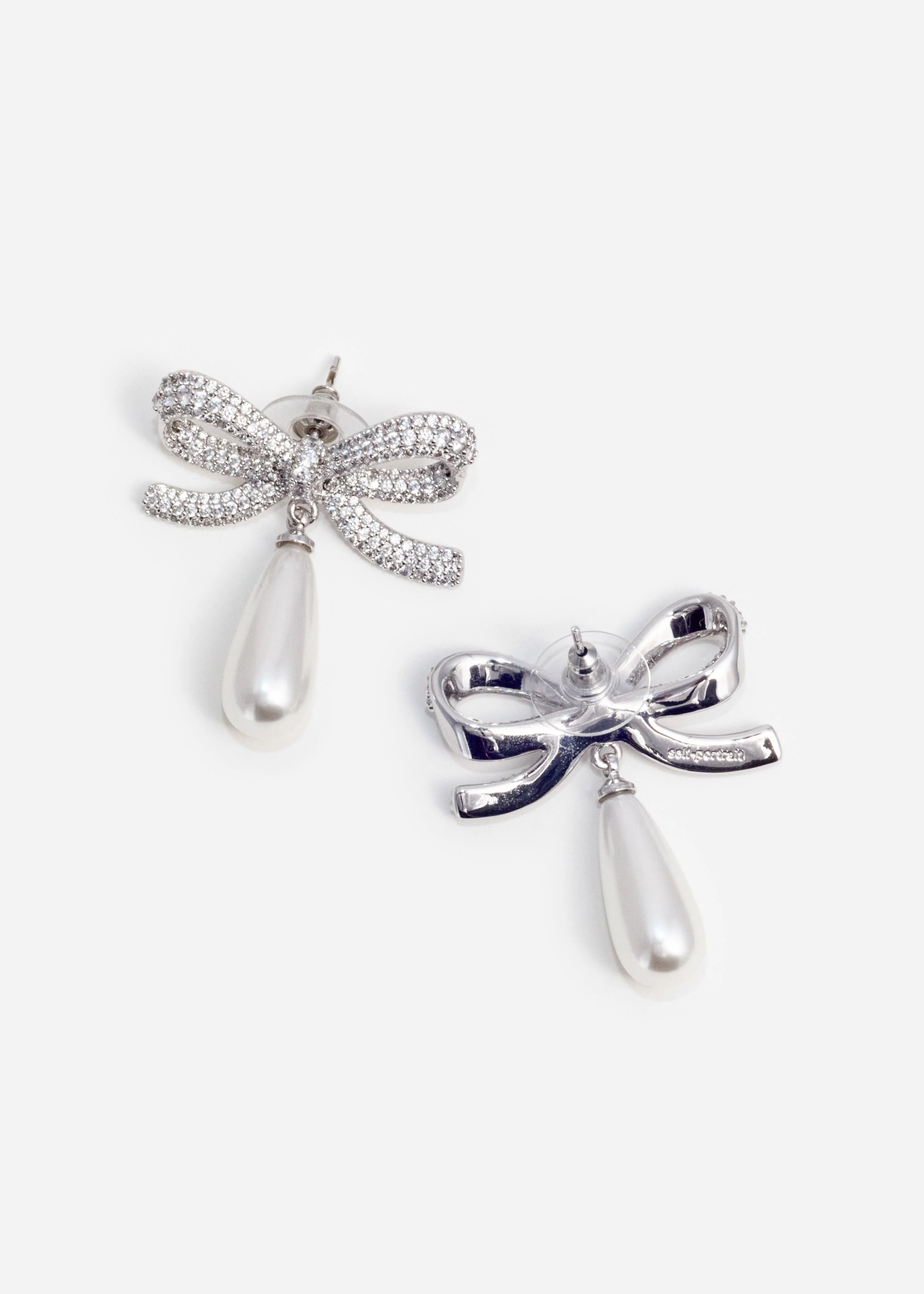 Crystal Bow Pearl Droplet Earrings - Image 3