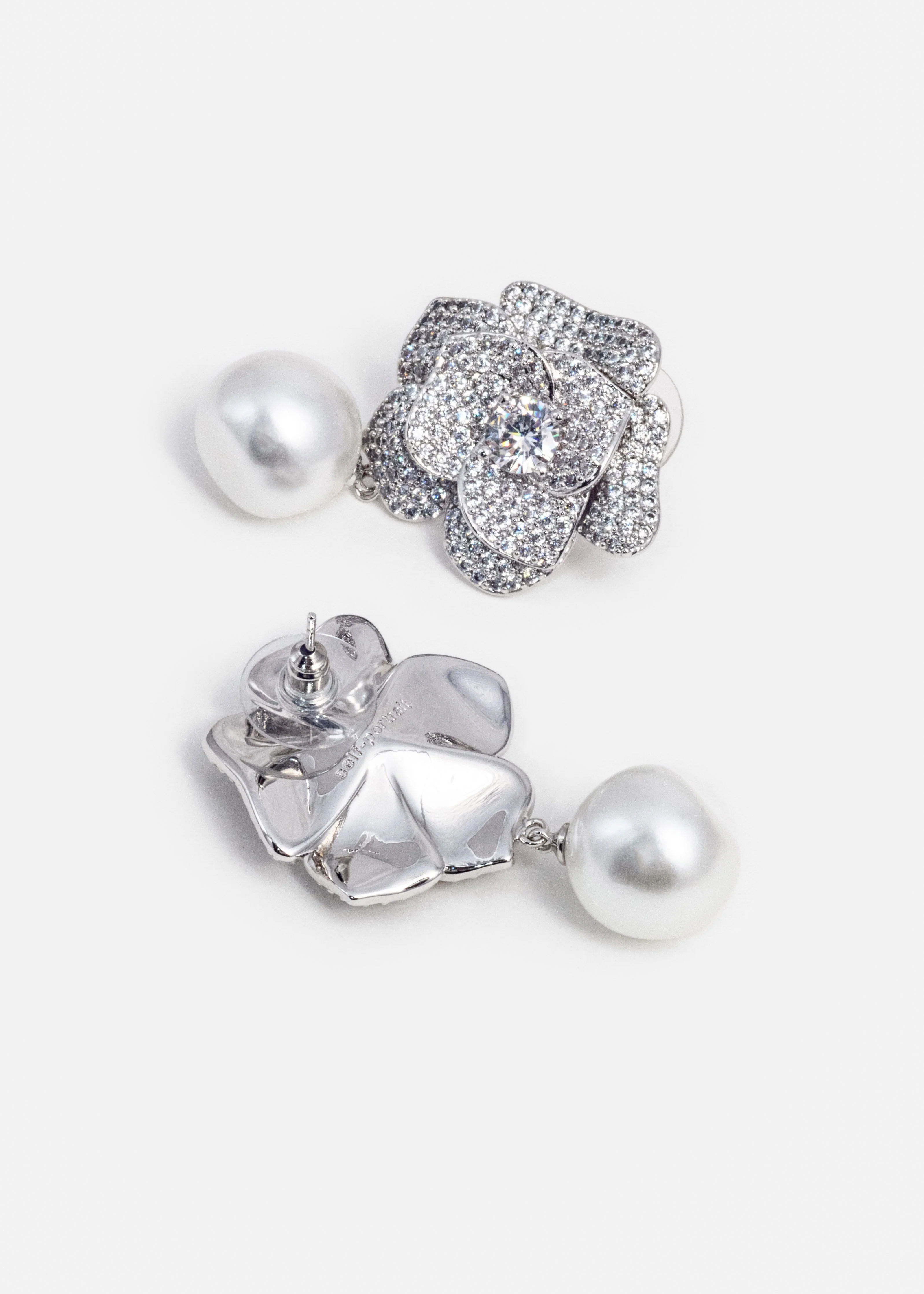 Crystal Flower Pearl Earrings - Image 3